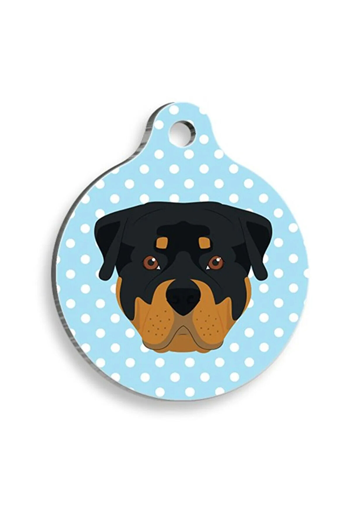 Mavi Puantiyeli Rottweiler Yuvarlak Köpek Künyesi Large 3,8 cm