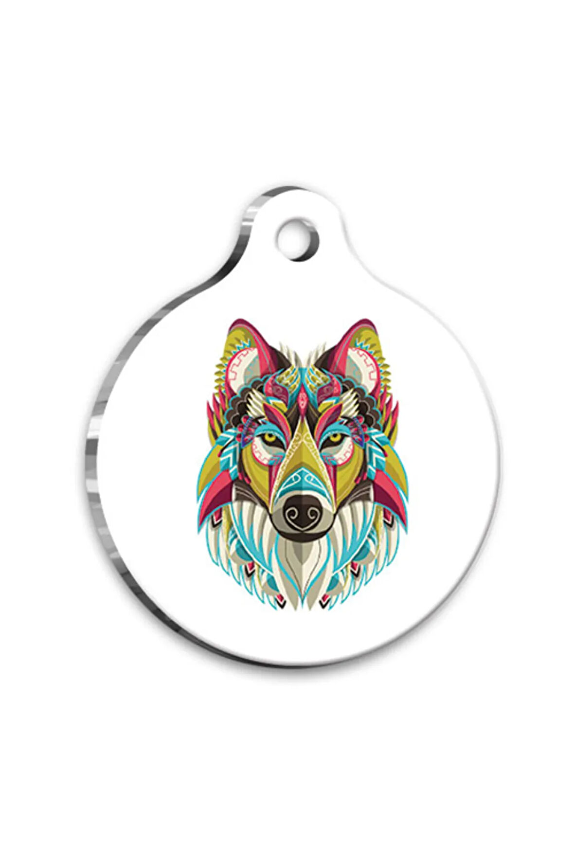 İllüstrasyon Renkli Kurt Yuvarlak Köpek Künyesi Large 3,8 cm