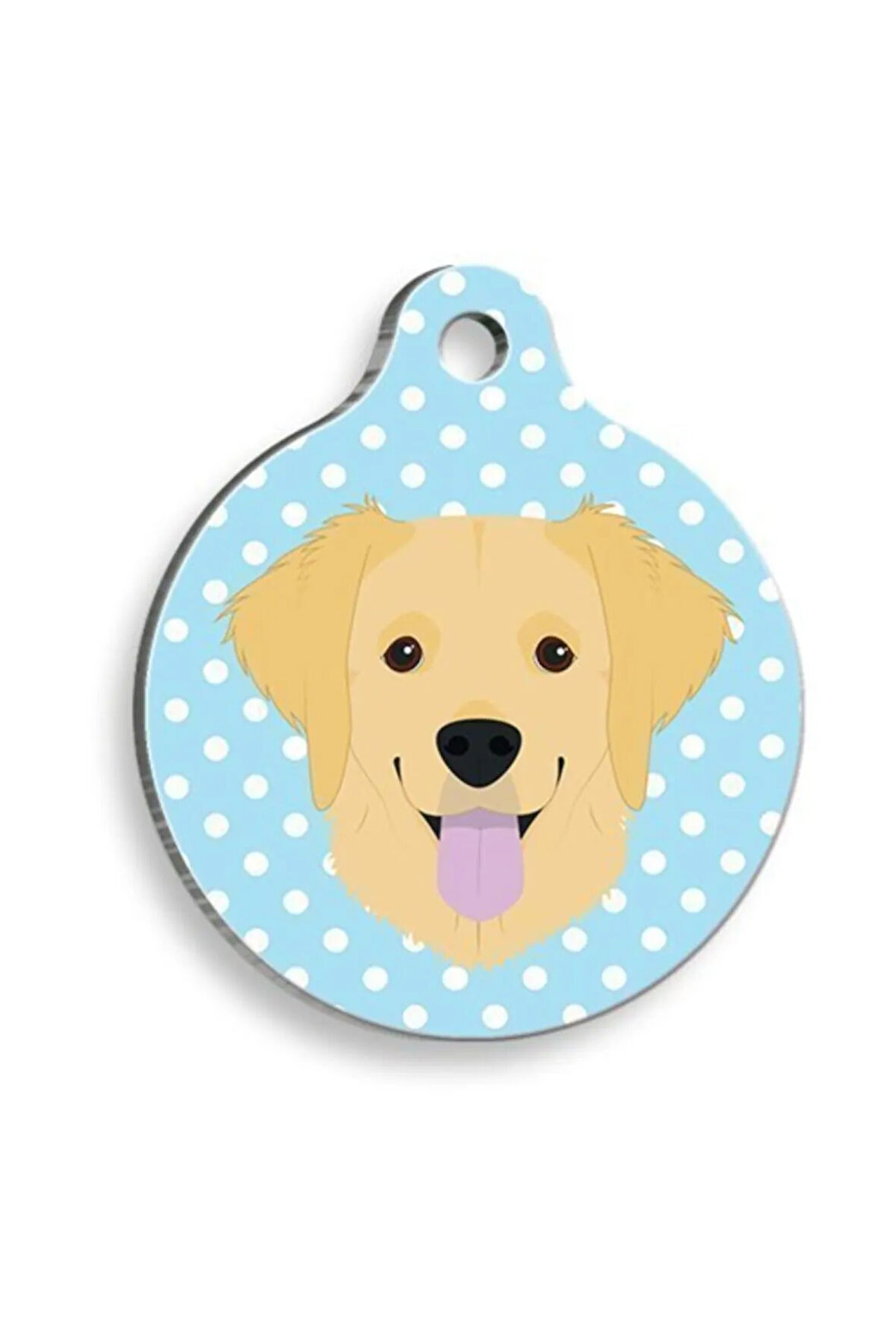 Puantiyeli Mavi Golden Retriever Yuvarlak Köpek Künyesi