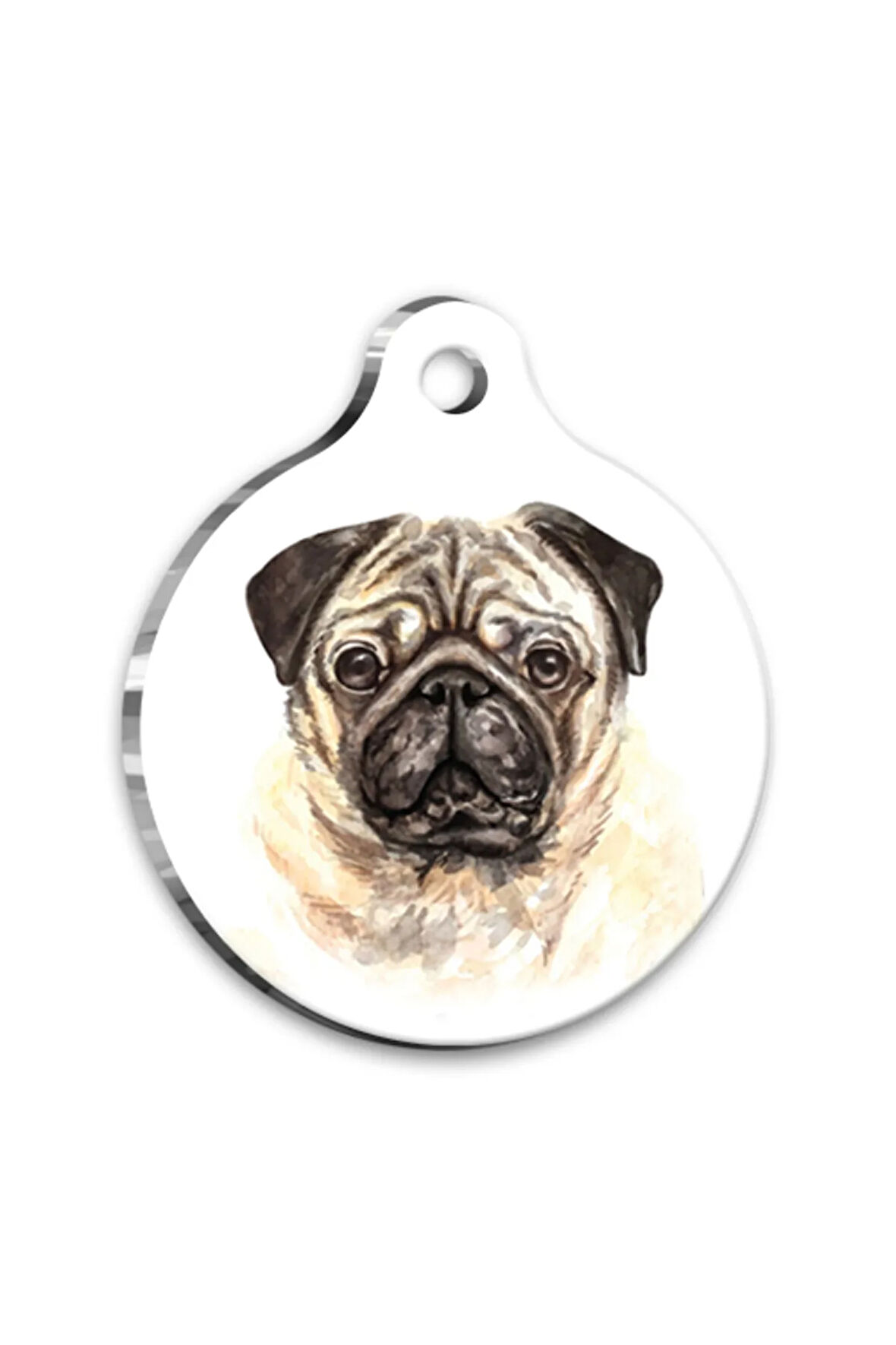 Suluboya Pug Yuvarlak Köpek Künyesi Small 2,5 cm