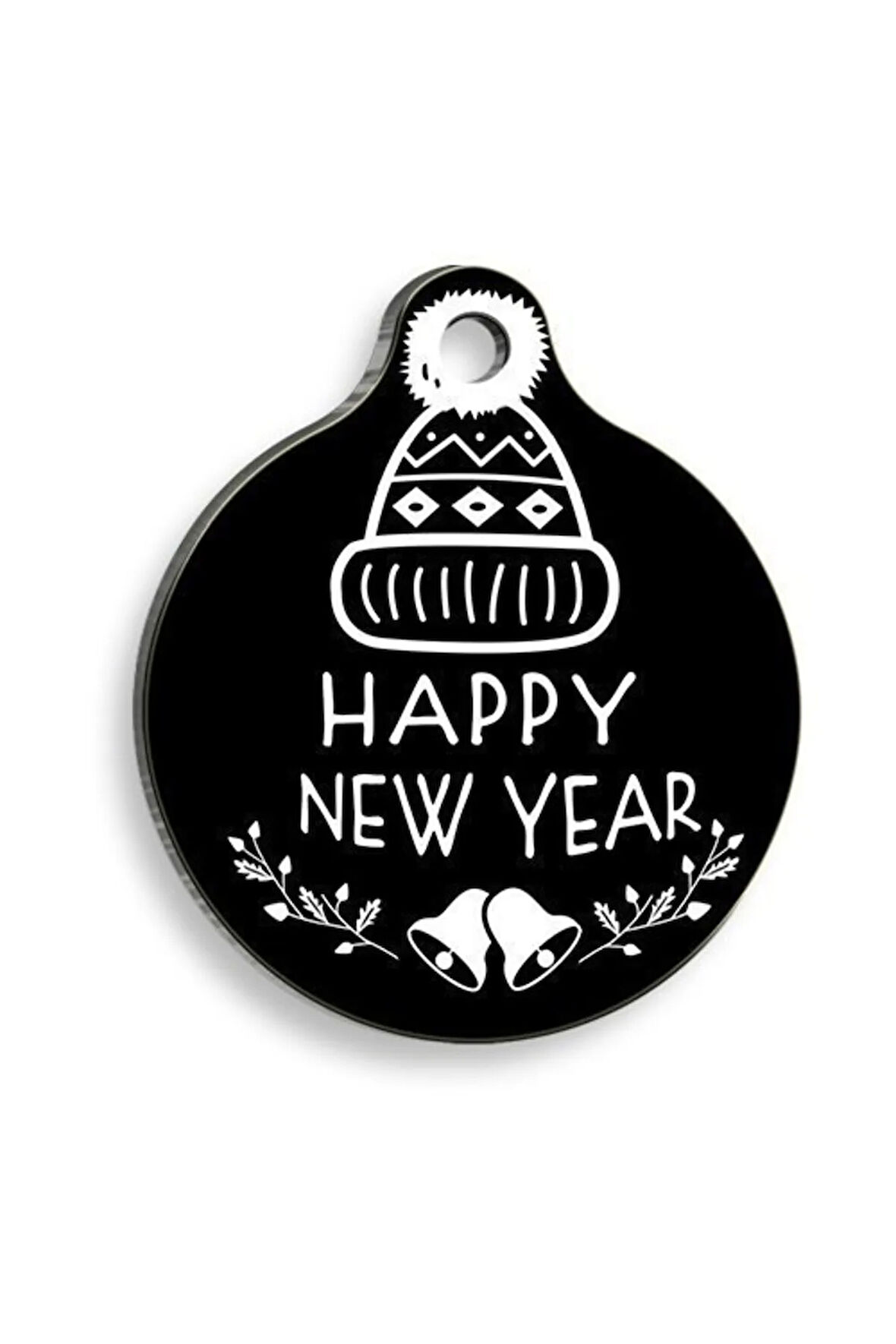 Christmas Serisi Happy New Year Yuvarlak Kedi ve Köpek Künyesi Small: 2,5 cm.