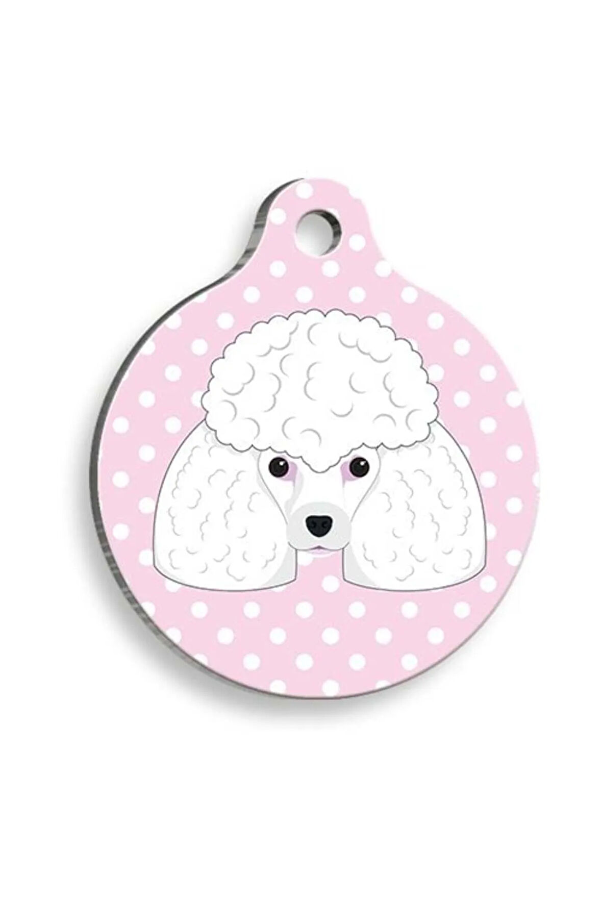 Pembe Puantiyeli Kaniş Yuvarlak Köpek Künyesi Large 3,8 cm