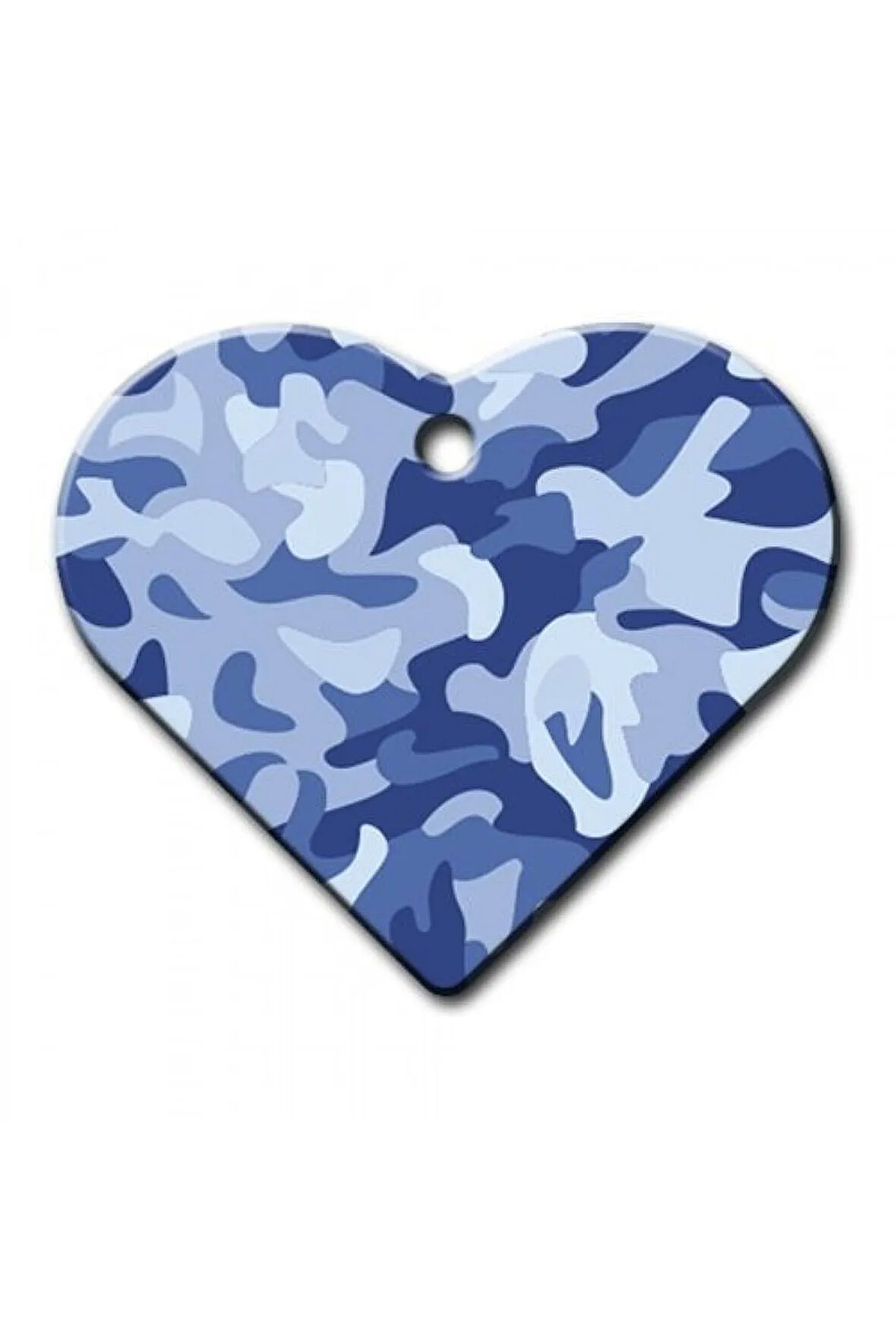 Mavi Kamuflaj Desenli Geniş Kalp Kedi Köpek Künyesi