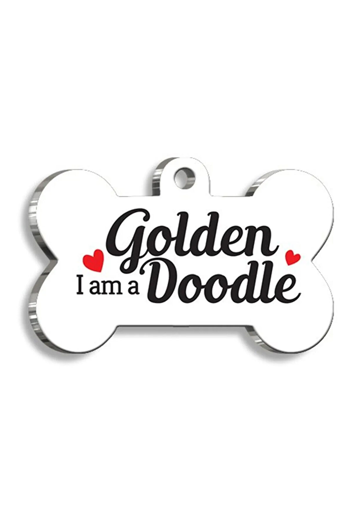 Goldendoodle Beyaz Kemik Şekilli Köpek Künyesi Small 2,1 x 3,1 cm