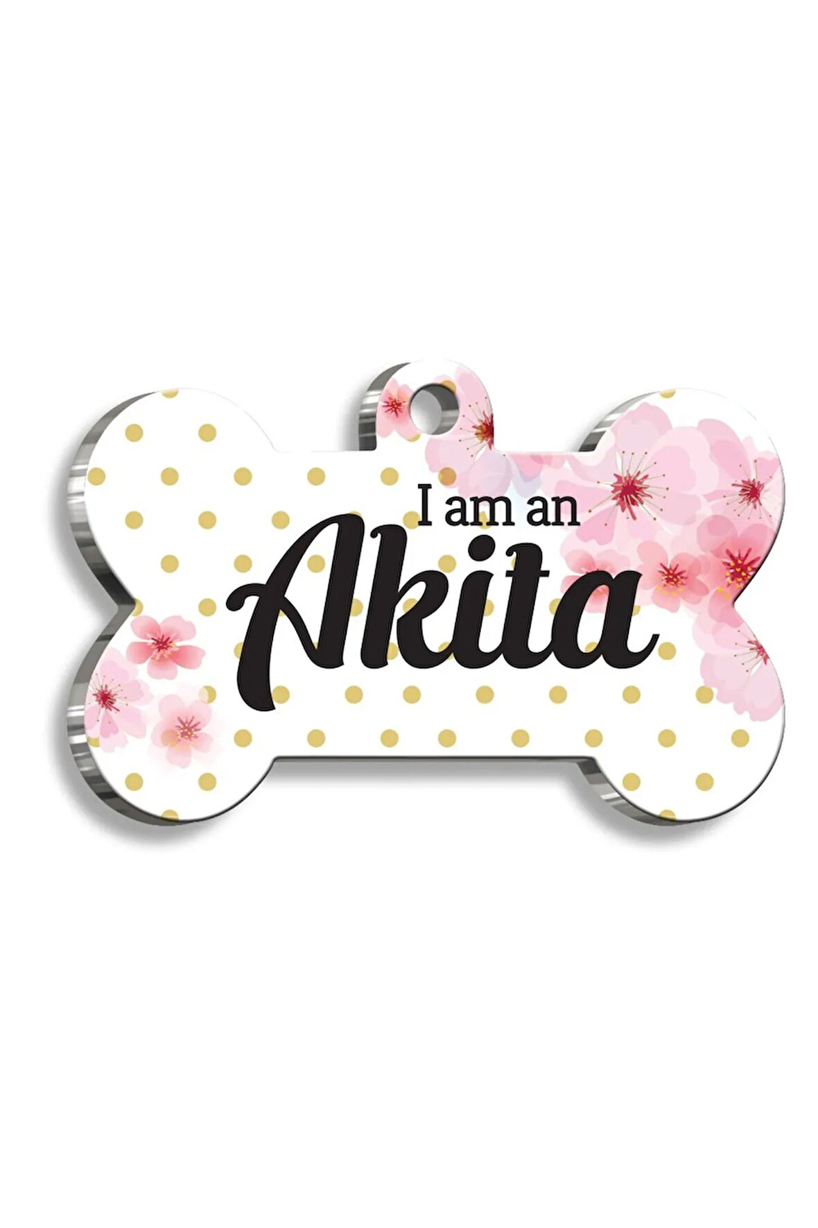 Akita Çiçekli Kemik Şekilli Köpek Künyesi Small 2,1 x 3,1 cm