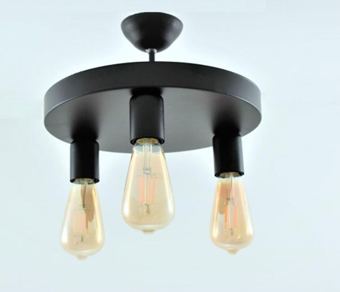 Retro Rustik Siyah Üçlü Plofonyer Tavan Avize E27 30cm