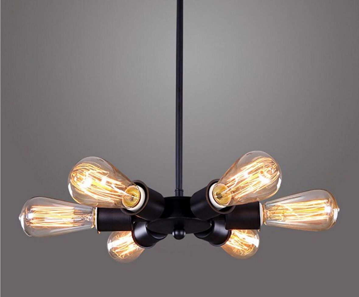 Retro Siyah Metal Dekoratif Altılı Sarkıt Avize Rustik 