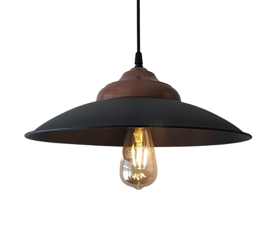 Retro Rustik Bakır Avize Tekli Dekoratif Metal Sarkıt Avize