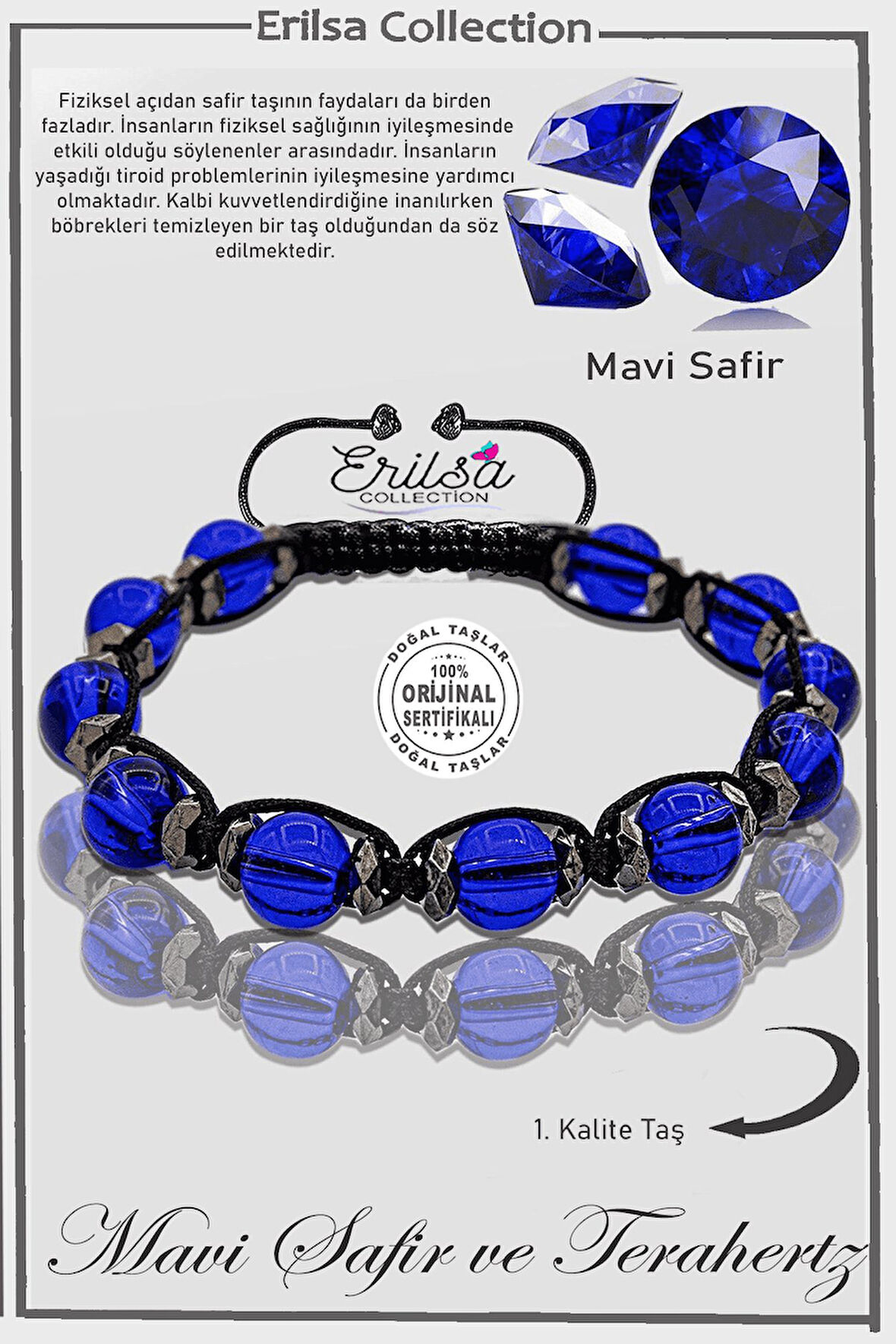 Sertifikalı AAA+ Terahertz - Mavi Safir Taşı Bileklik - Ayarlamalı