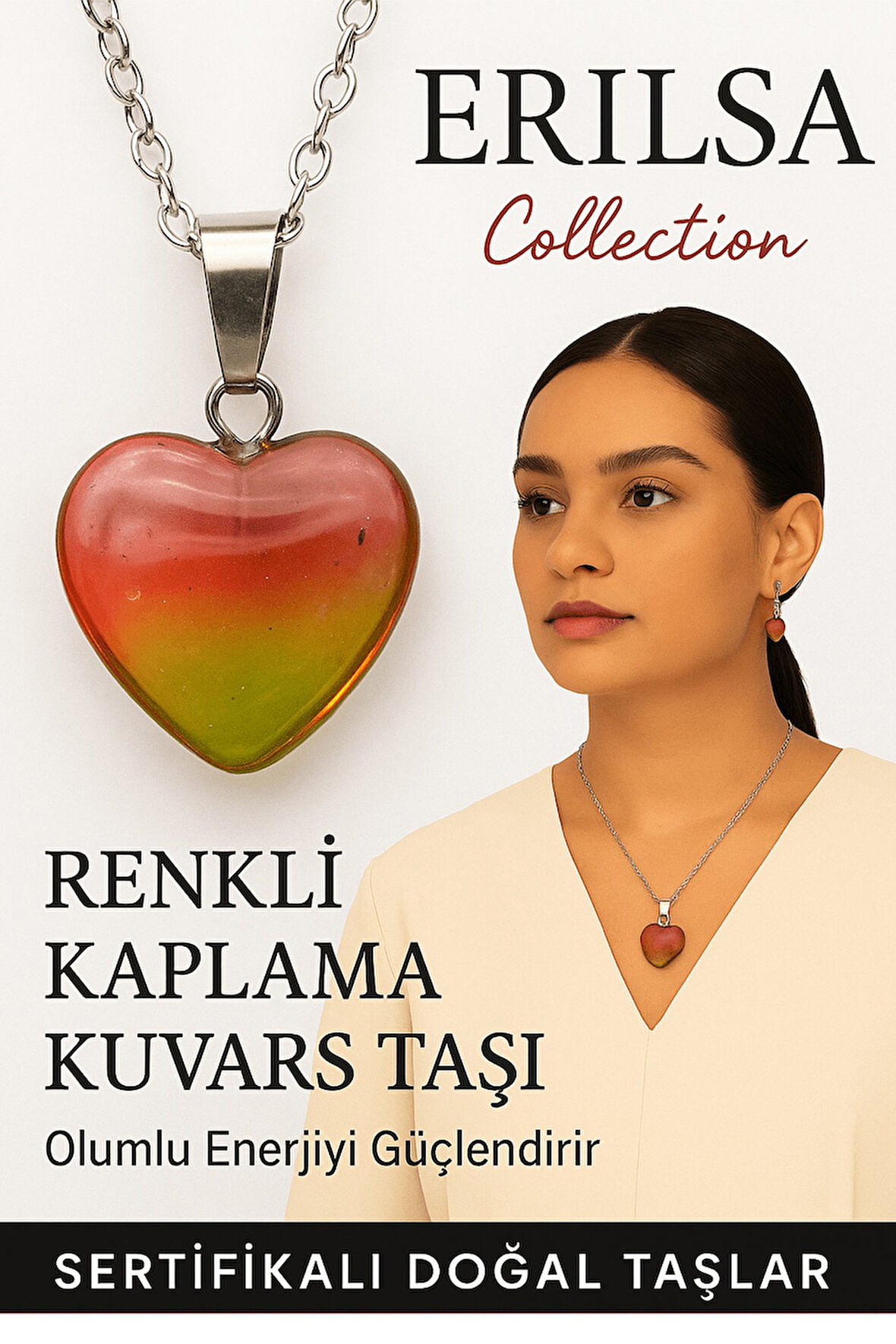 Sertifikalı Renkli Kaplama Kuvars Taşı Kolye (Yeşil Kırmızı) – Enerji Canlandırıcı ve Ruhsal Koruma