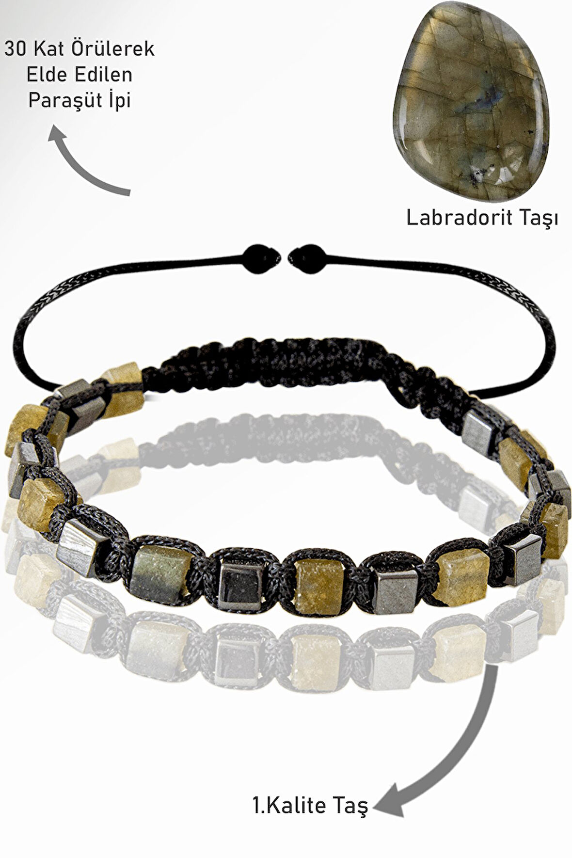 Sertifikalı Küp Model Terahertz - Labradorit Taşı Bileklik - Ayarlamalı