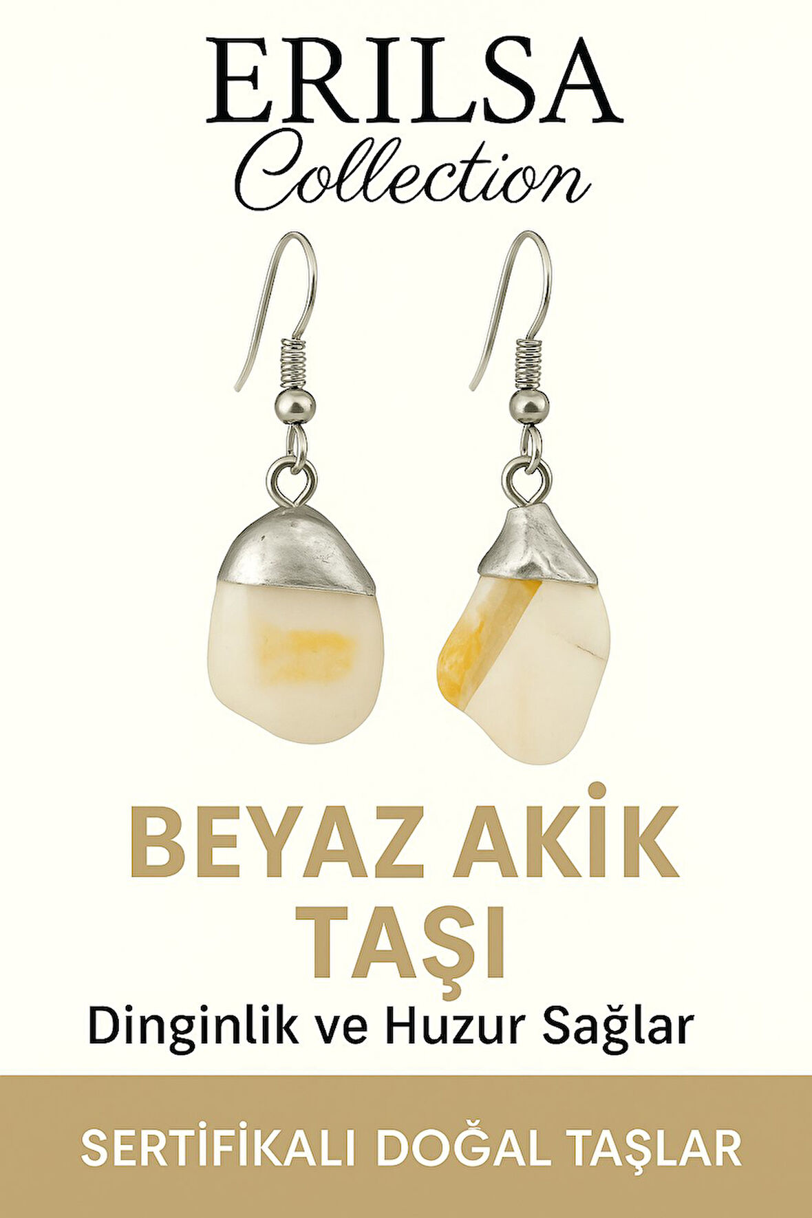 Sertifikalı Beyaz Akik Taşı Küpe – Saflık, Huzur ve Ruhsal Denge Taşı