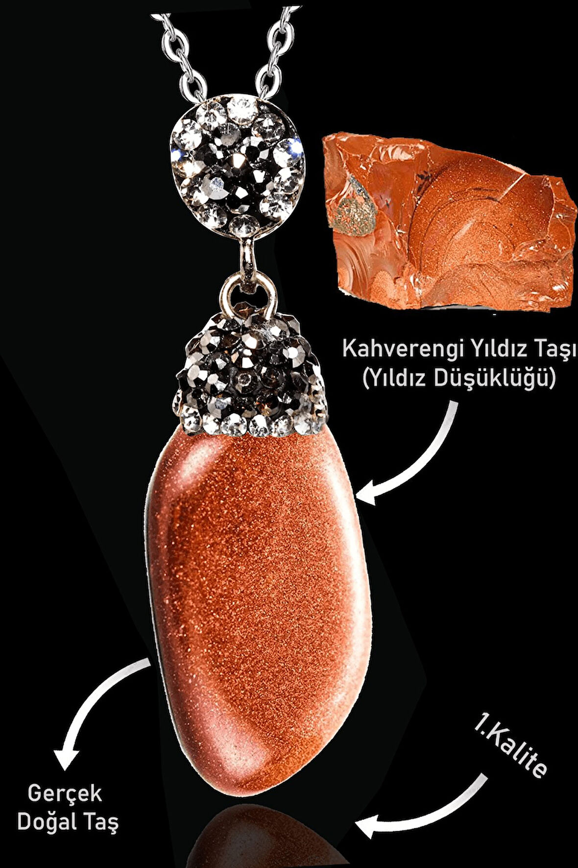 Sertifikalı Zirkon Taşlı Tamburlanmış Kahverengi Yıldız Taşı Kolye