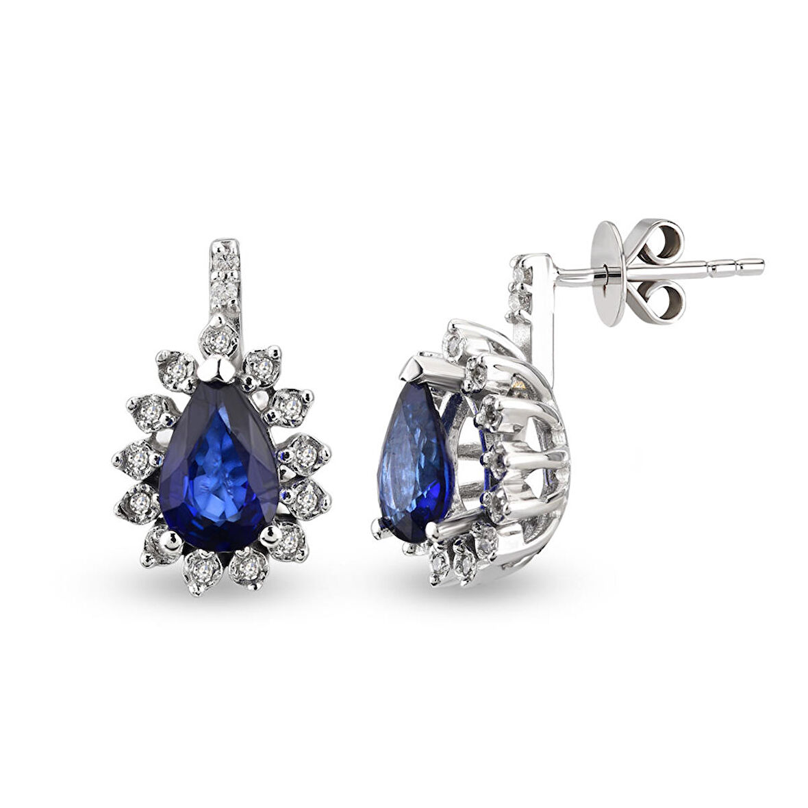 0.86 Ct Pırlantalı Safir Küpe RTK26