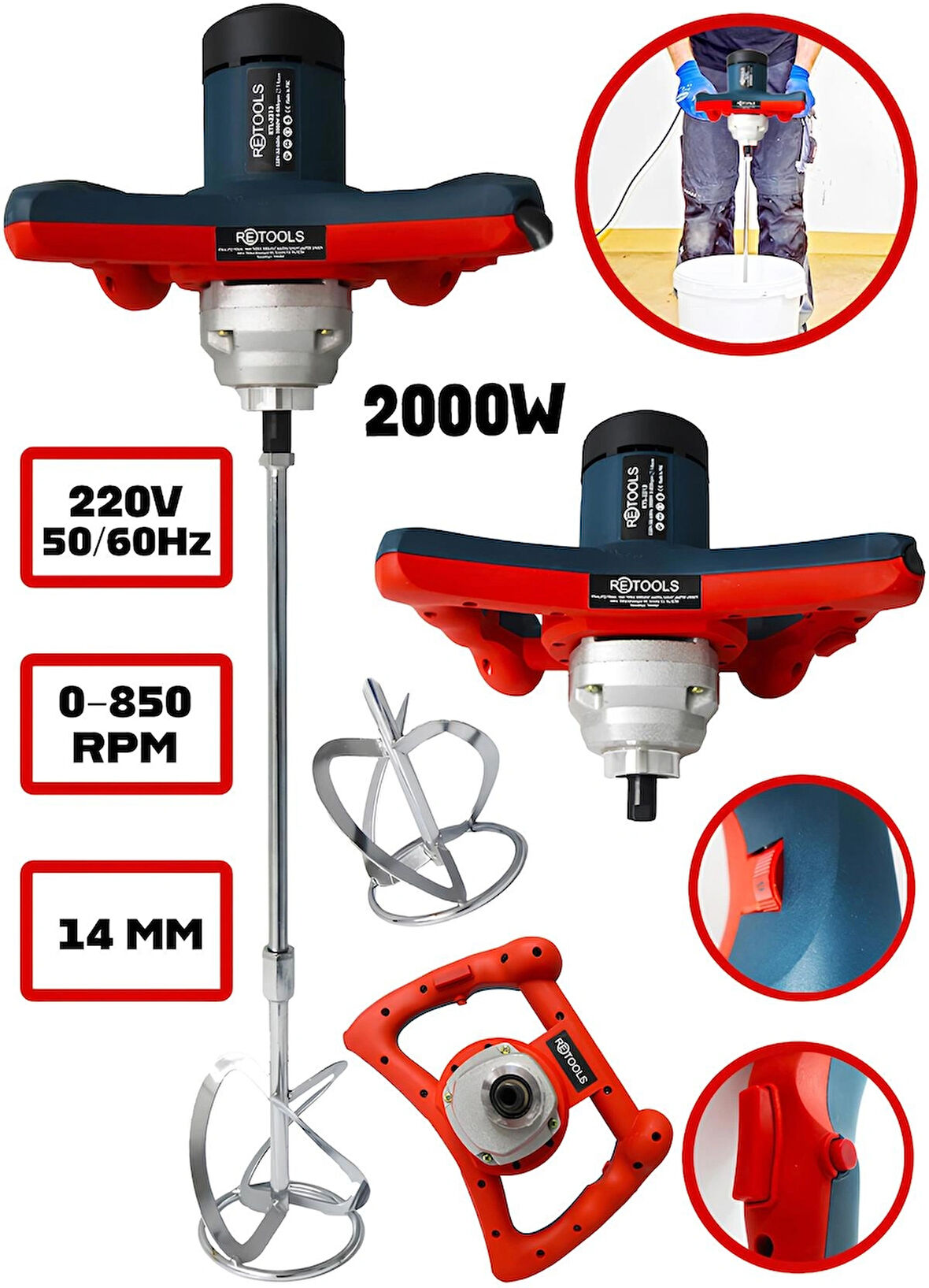 RETOOLS 2000W 6 DEVİRLİ PROFESYONEL KARIŞTIRICI