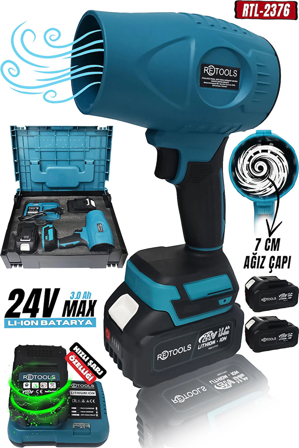 RETOOLS AKÜLÜ HAVA ÜFLEME MAKİNASI (KALIN 5 PİLLİ MAVİ)