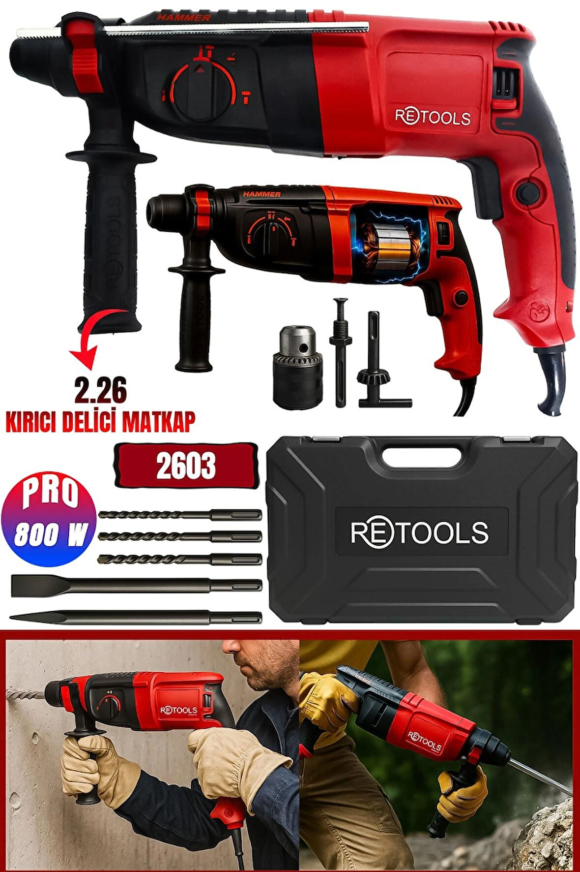 RETOOLS BORDO 800W 2.26 KIRICI DELİCİ MATKAP