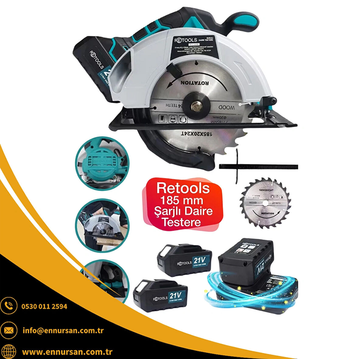 RETOOLS 185 MM ŞARJLI DAİRE TESTERE 4 A.H MAVİ