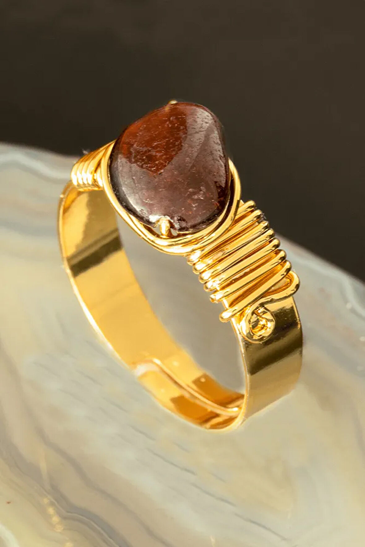 Sertifikalı Kalın Tımbıl Model Lal - Granat - Garnet Taşı Yüzük - Ayarlamalı