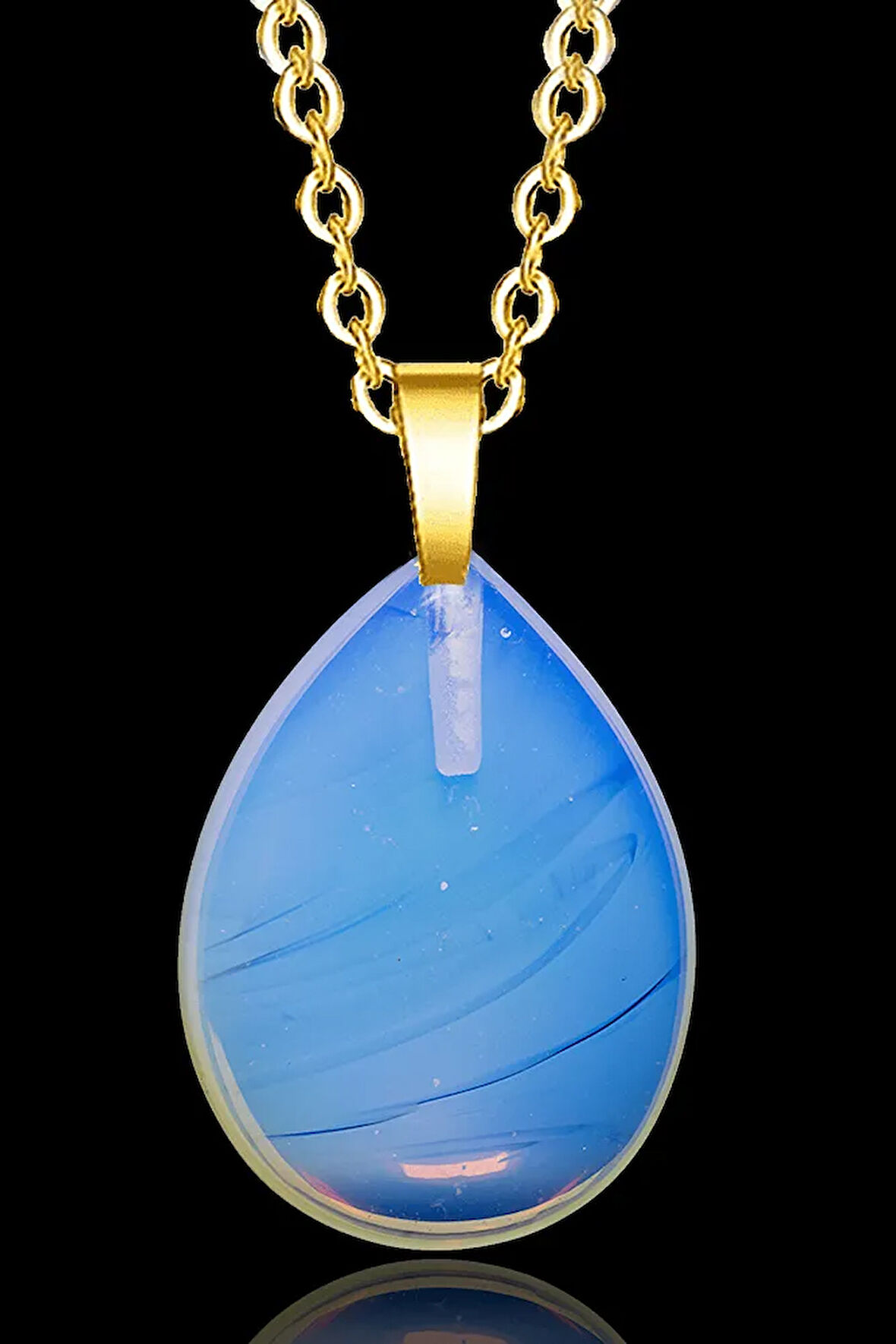 Sertifikalı 24k Altın Kaplama Damla Kesim Opal Taşı Kolye