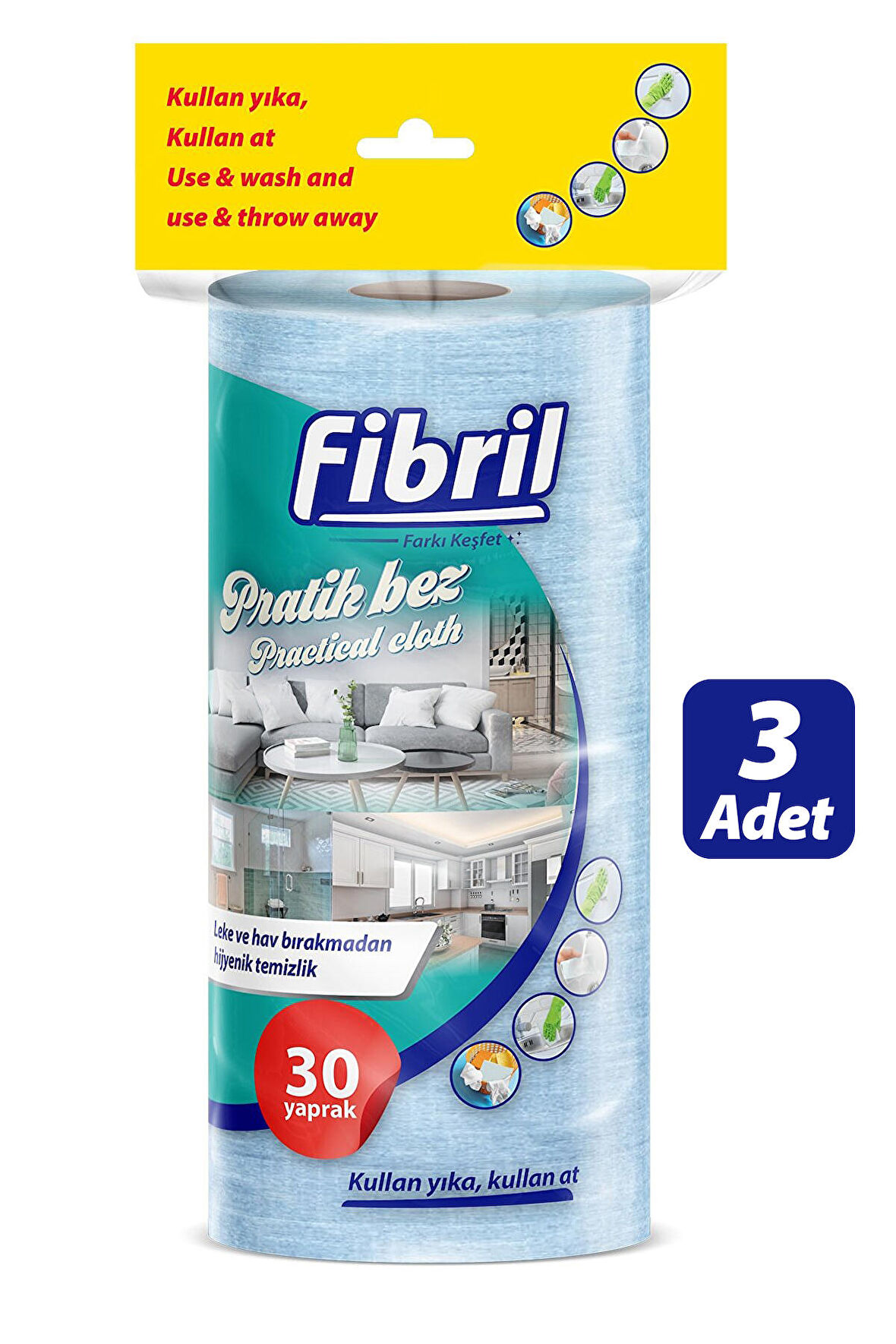 Fibril Çok Amaçlı Pratik Rulo Bez 30 Yaprak  x 3 Adet