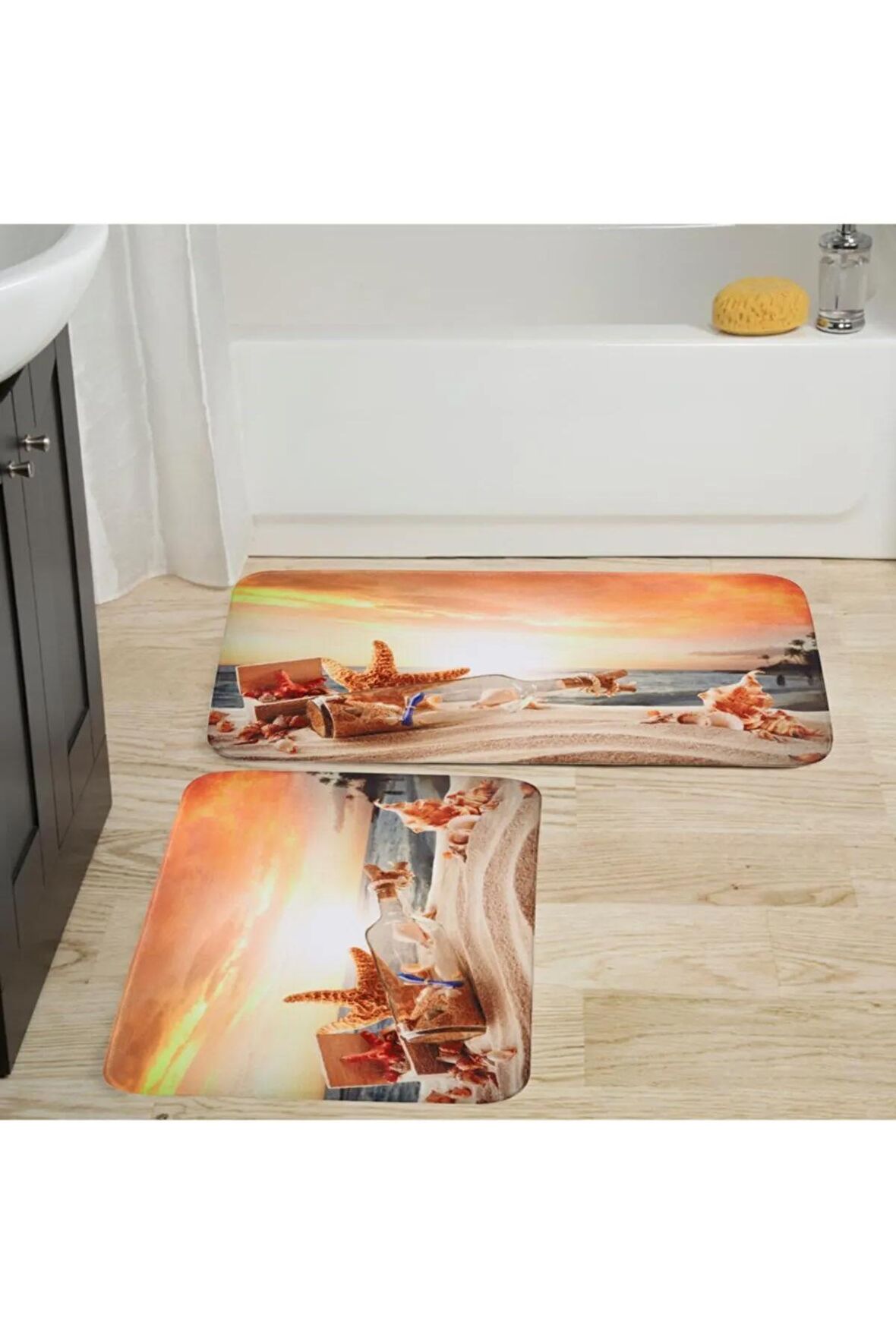 Dijital Baskı Yıkanabilir Kaymaz 2'li Banyo Paspası  RVG5019