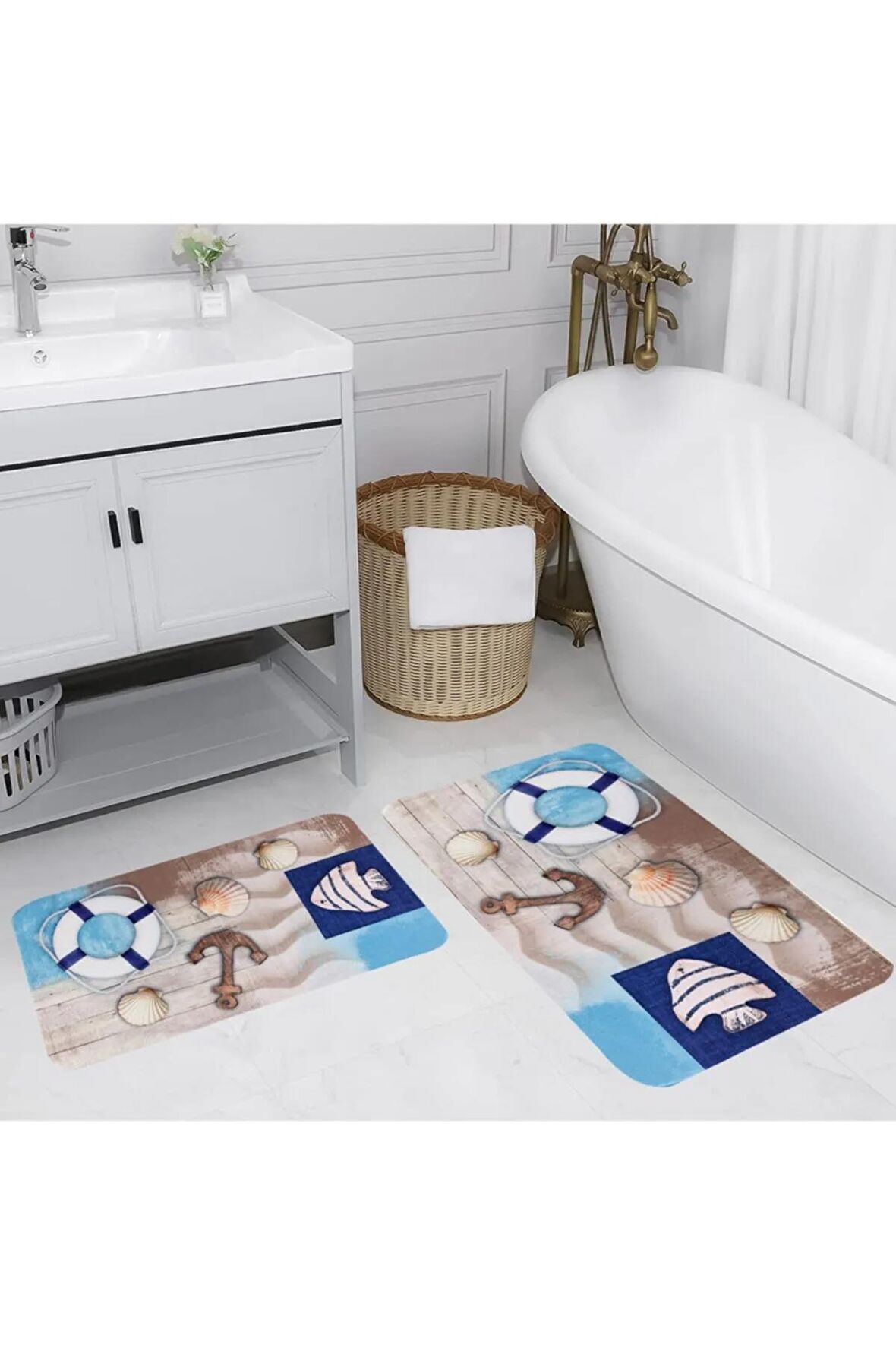 Dijital Baskı Yıkanabilir Kaymaz 2'li Banyo Paspası  RVG5022