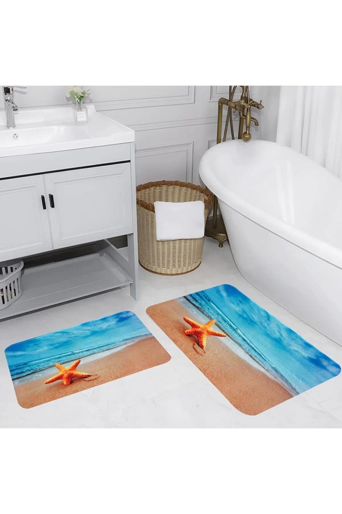 Dijital Baskı Yıkanabilir Kaymaz 2'li Banyo Paspası  RVG5025