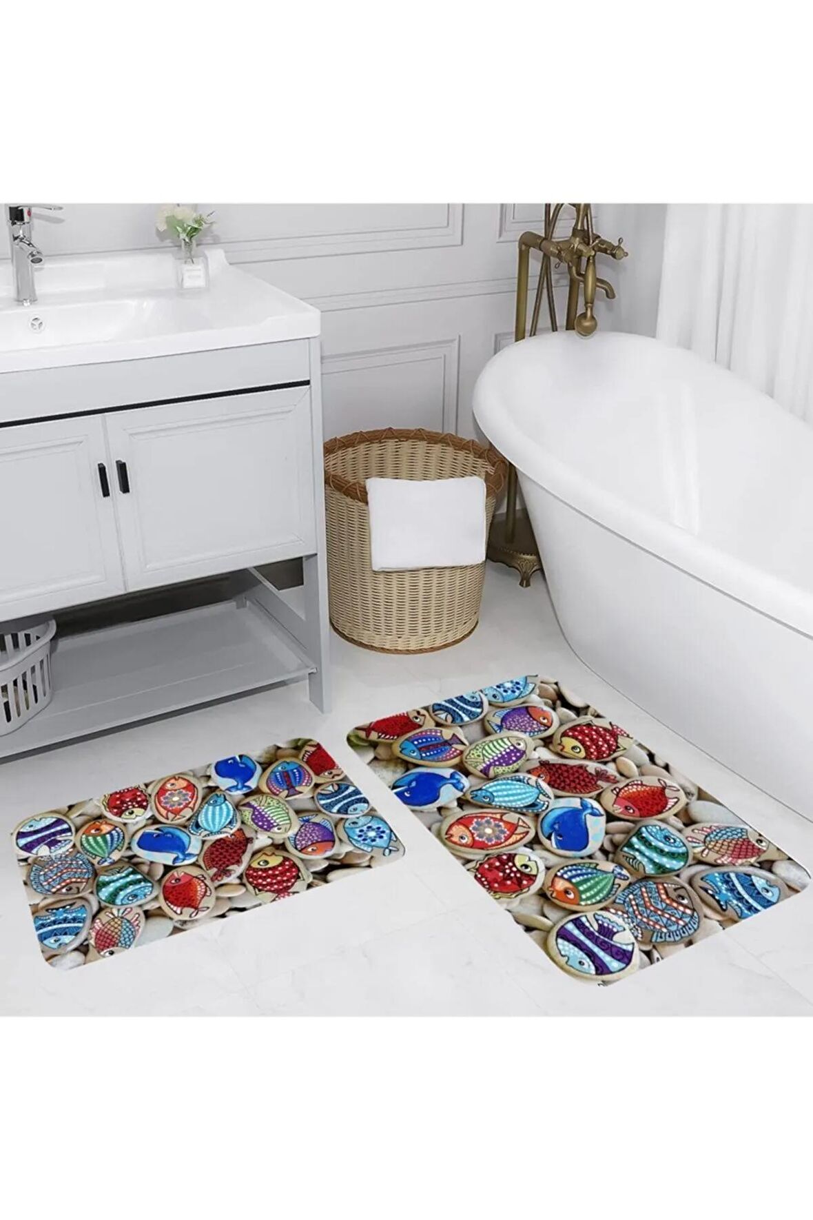 Dijital Baskı Yıkanabilir Kaymaz 2'li Banyo Paspası  RVG5027
