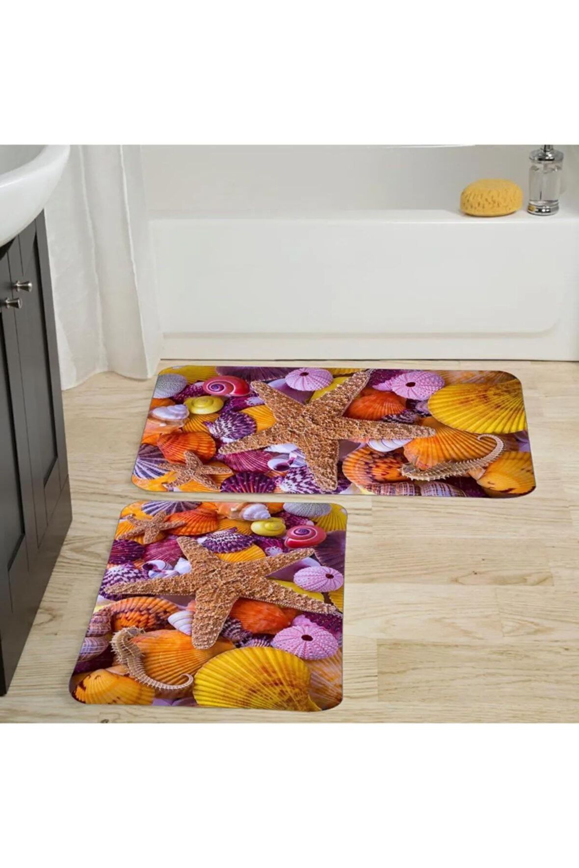 Dijital Baskı Yıkanabilir Kaymaz 2'li Banyo Paspası  RVG5030