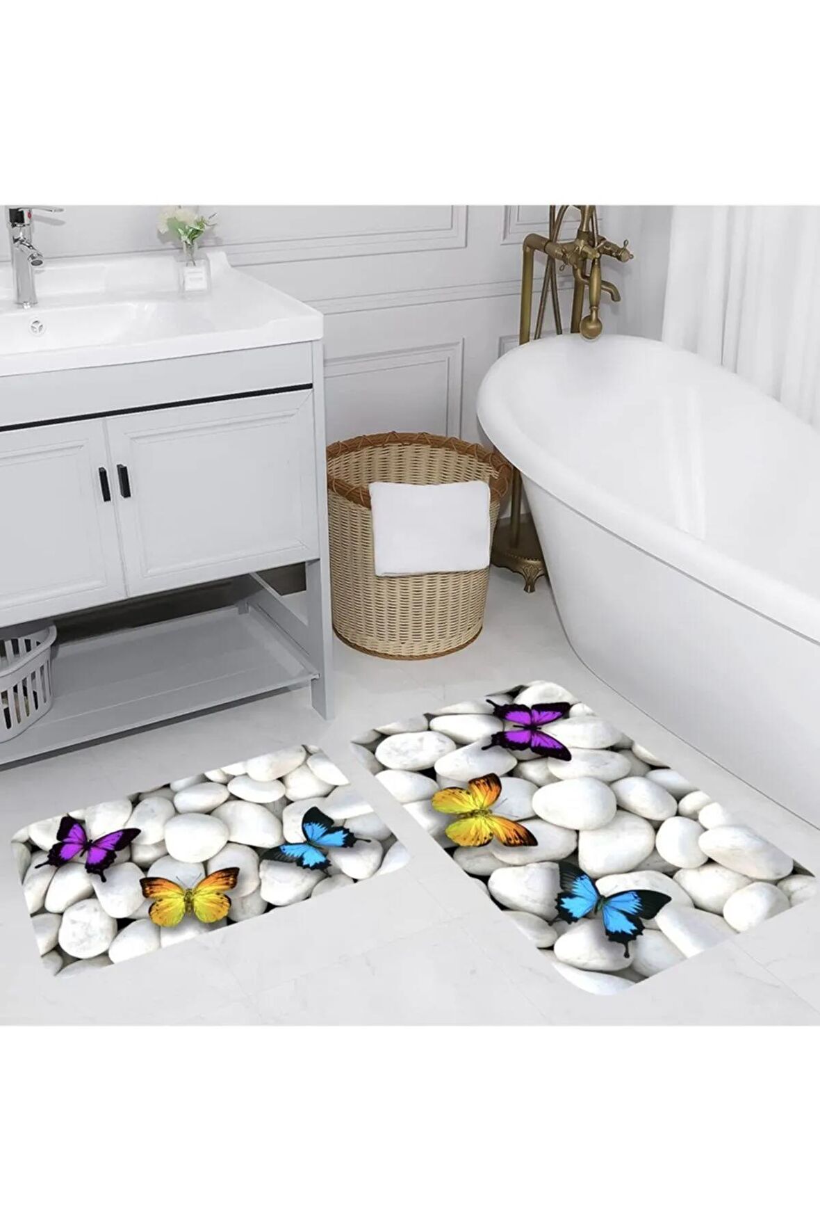 Dijital Baskı Yıkanabilir Kaymaz 2'li Banyo Paspası  RVG5033