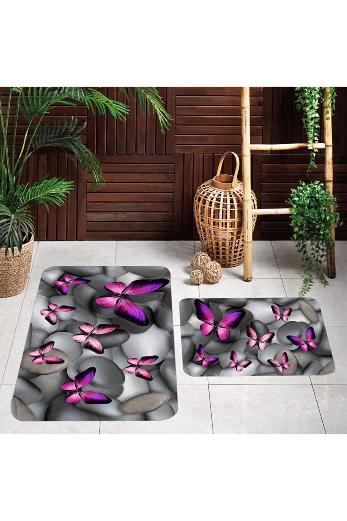 Dijital Baskı Yıkanabilir Kaymaz 2'li Banyo Paspası  RVG5036