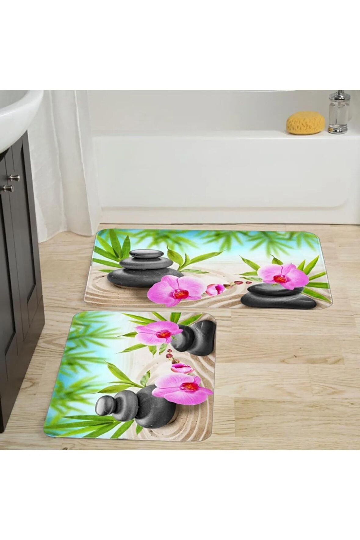 Dijital Baskı Yıkanabilir Kaymaz 2'li Banyo Paspası  RVG5039