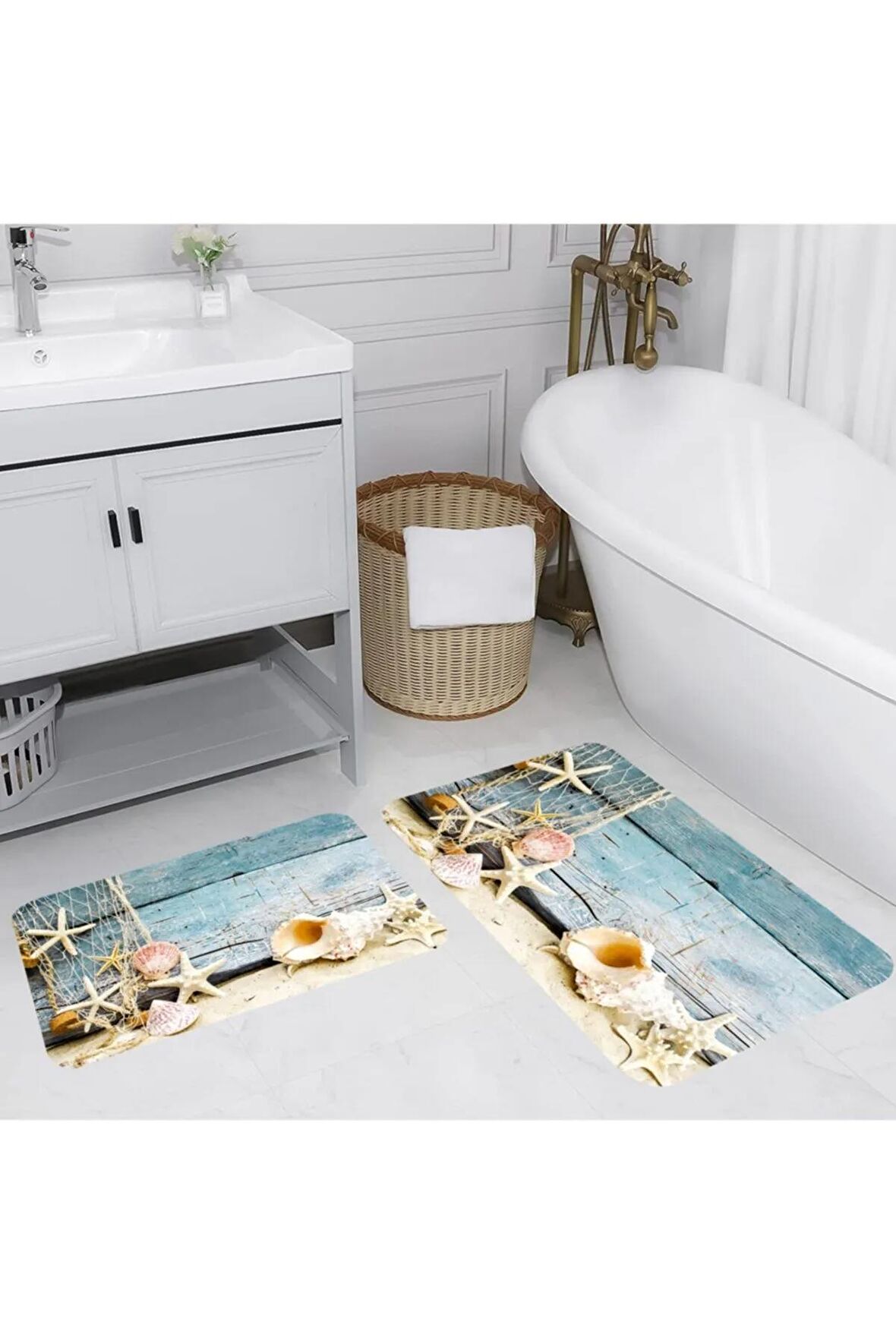 Dijital Baskı Yıkanabilir Kaymaz 2'li Banyo Paspası  RVG5040