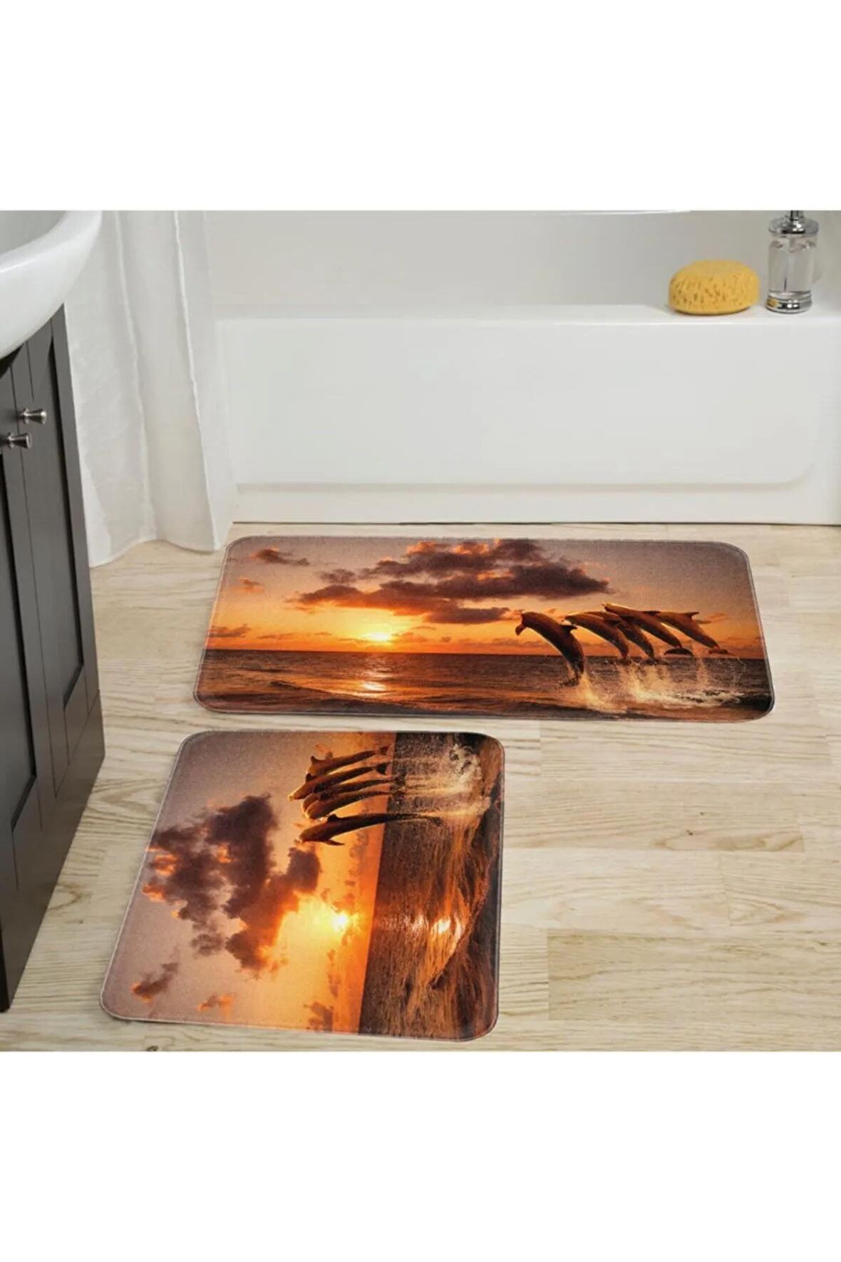 Dijital Baskı Yıkanabilir Kaymaz 2'li Banyo Paspası  RVG5042