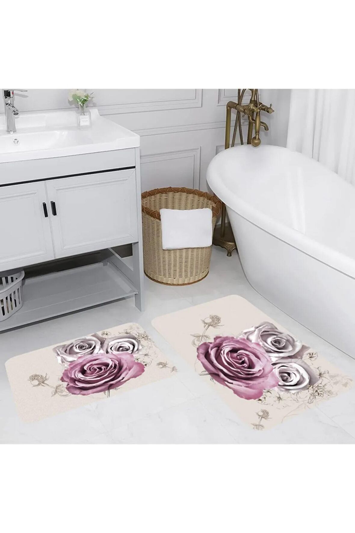 Dijital Baskı Yıkanabilir Kaymaz 2'li Banyo Paspası  RVG5049