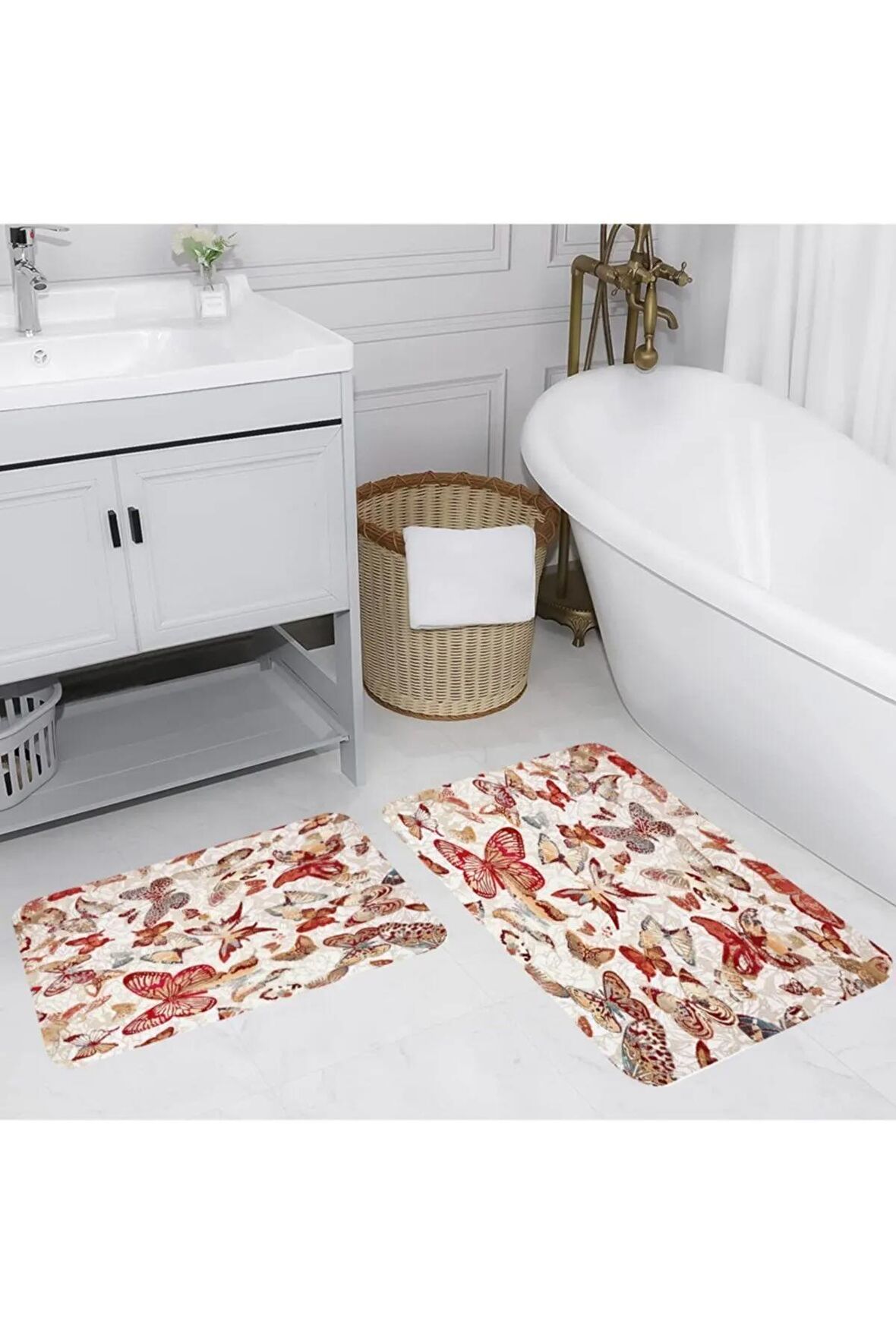 Dijital Baskı Yıkanabilir Kaymaz 2'li Banyo Paspası  RVG5050