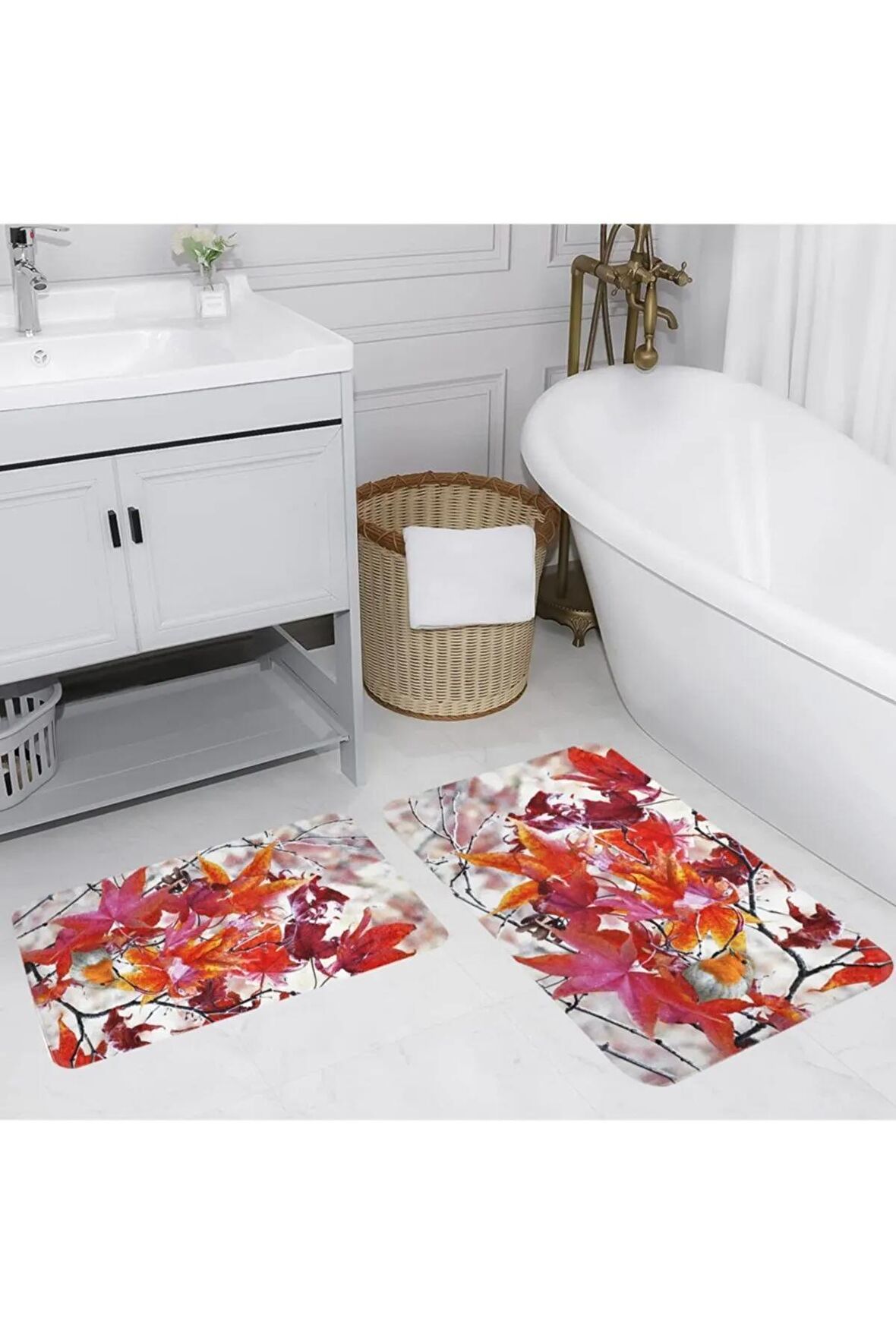 Dijital Baskı Yıkanabilir Kaymaz 2'li Banyo Paspası  RVG5053