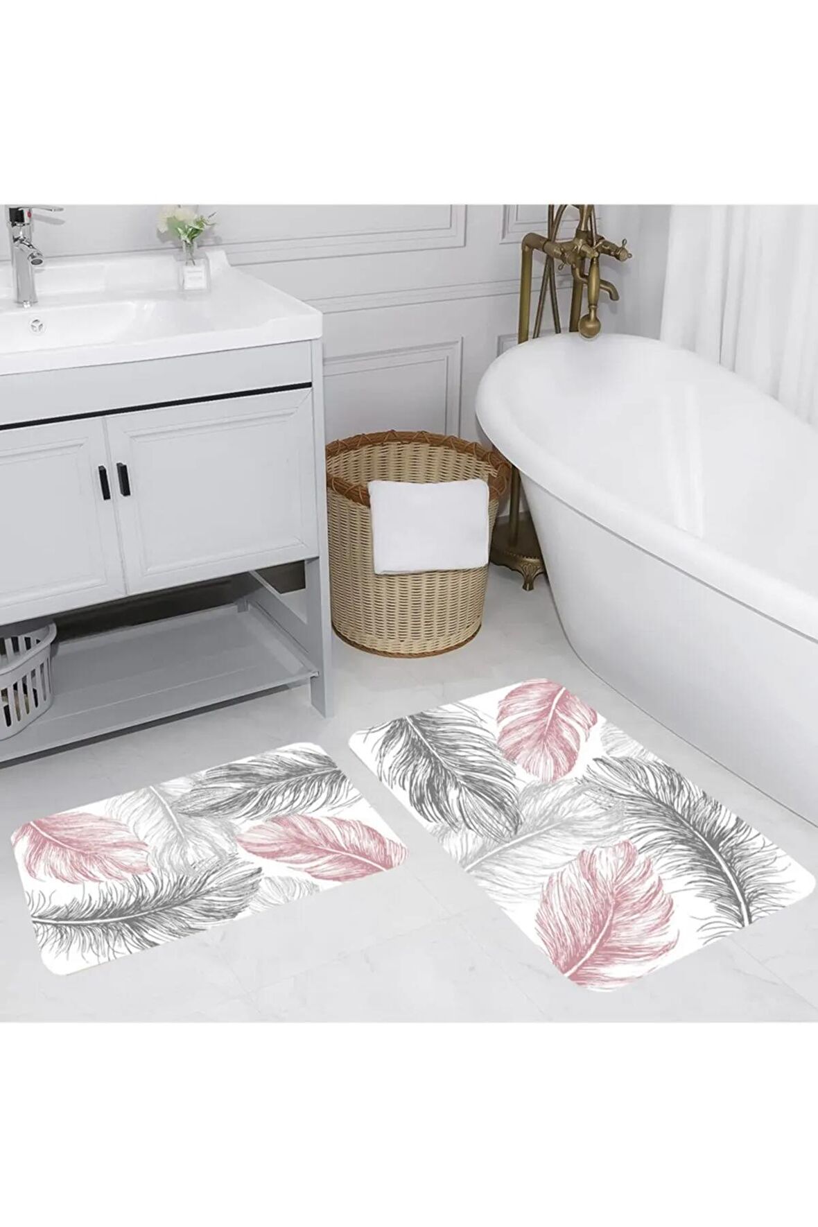 Dijital Baskı Yıkanabilir Kaymaz 2'li Banyo Paspası  RVG5054