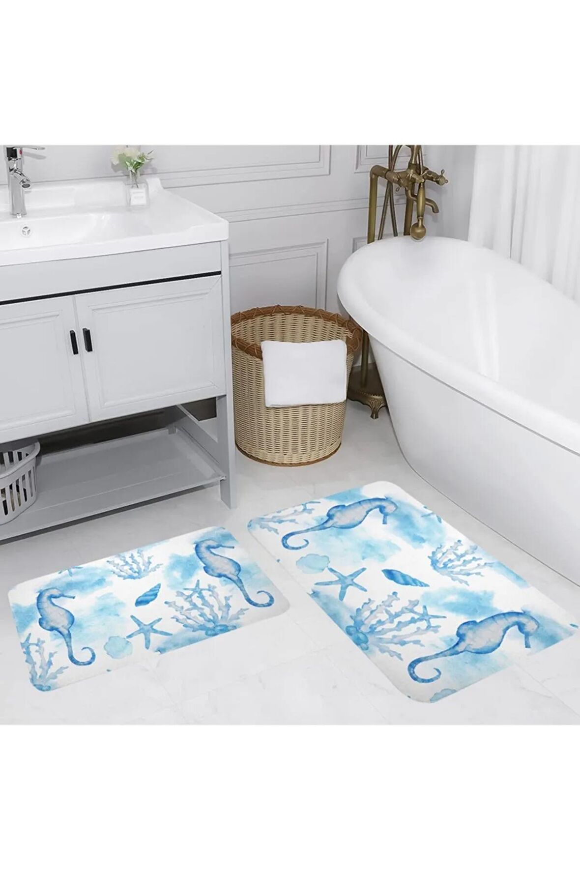 Dijital Baskı Yıkanabilir Kaymaz 2'li Banyo Paspası  RVG5057