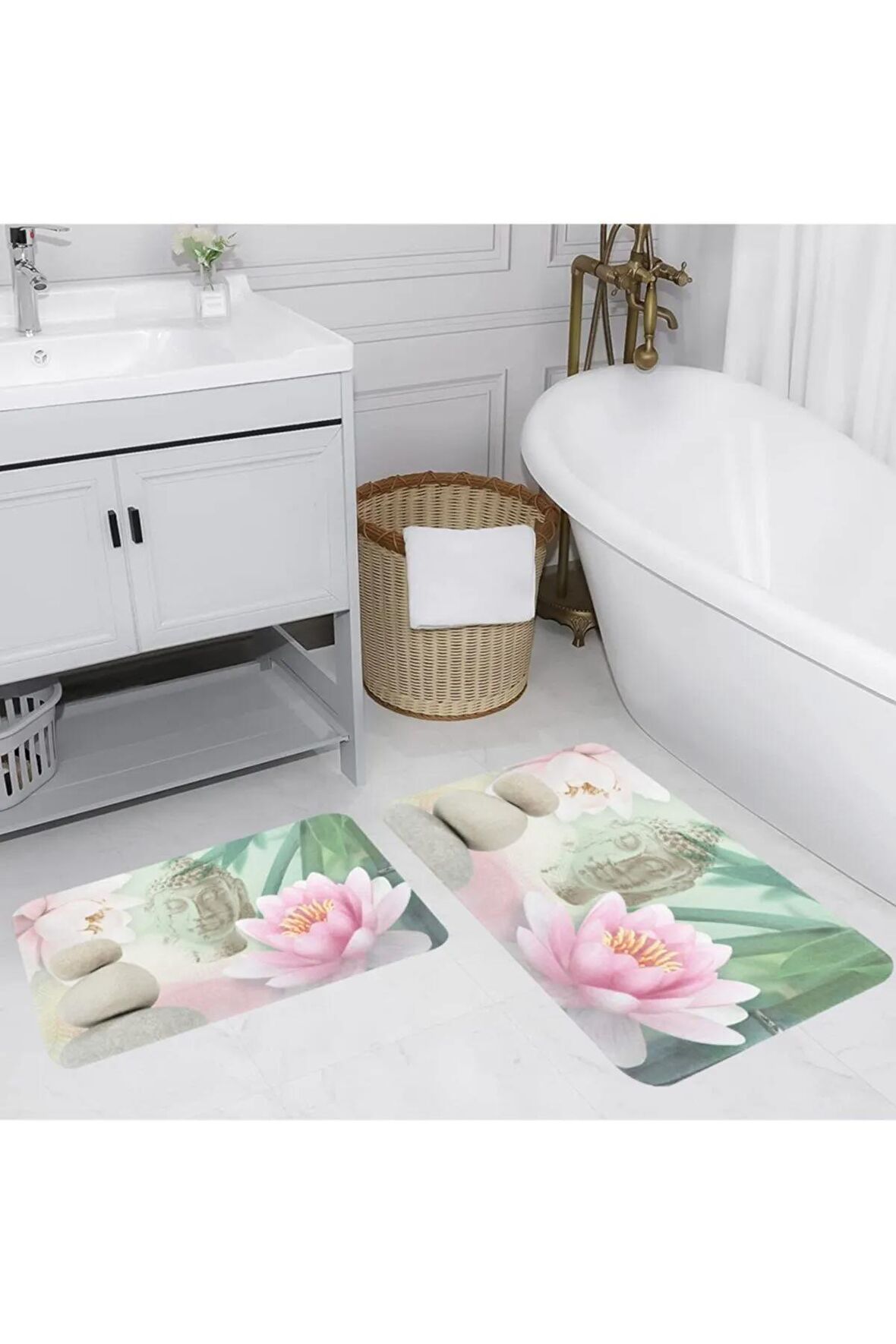 Dijital Baskı Yıkanabilir Kaymaz 2'li Banyo Paspası  RVG5063