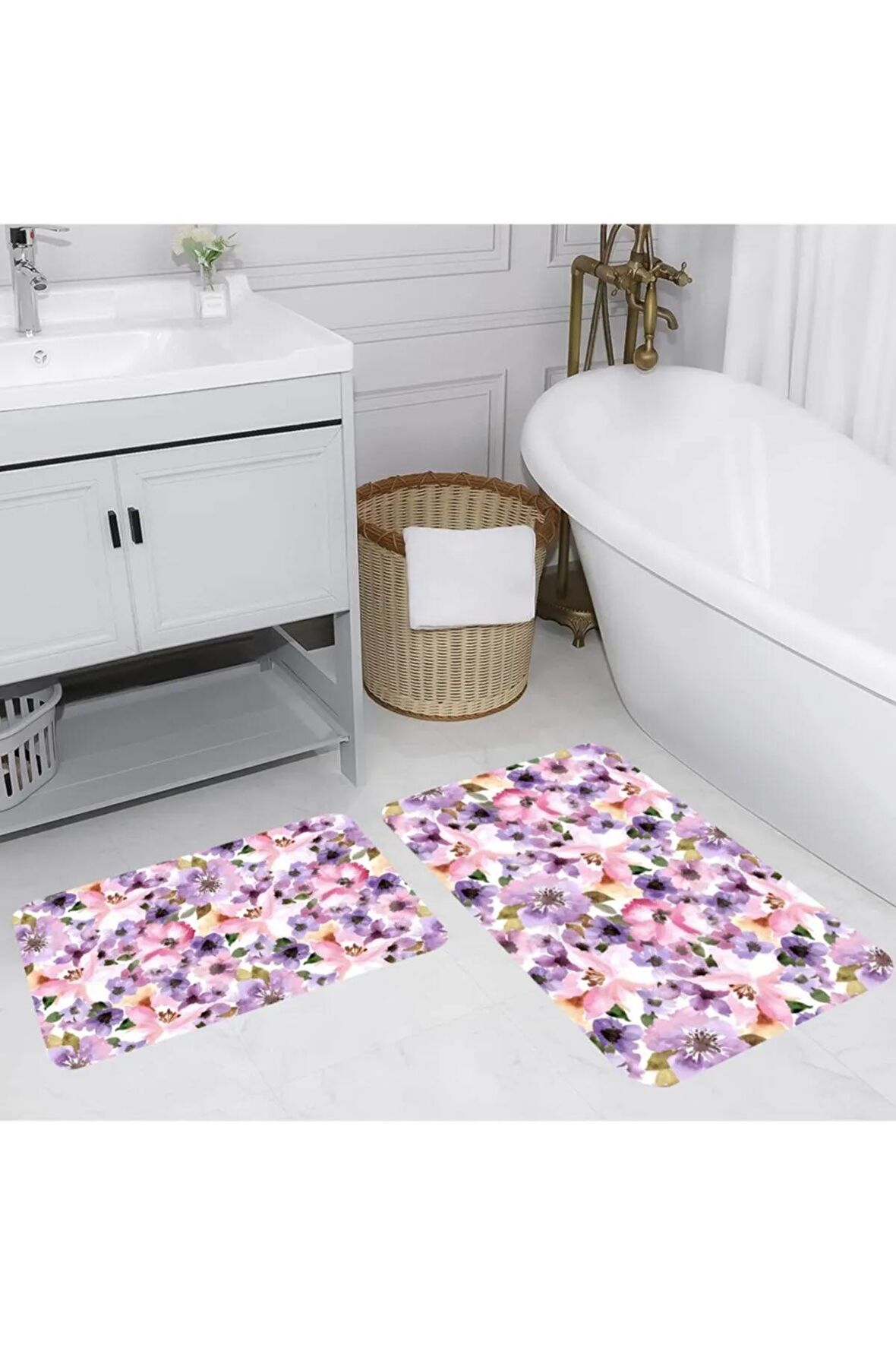 Dijital Baskı Yıkanabilir Kaymaz 2'li Banyo Paspası  RVG5064