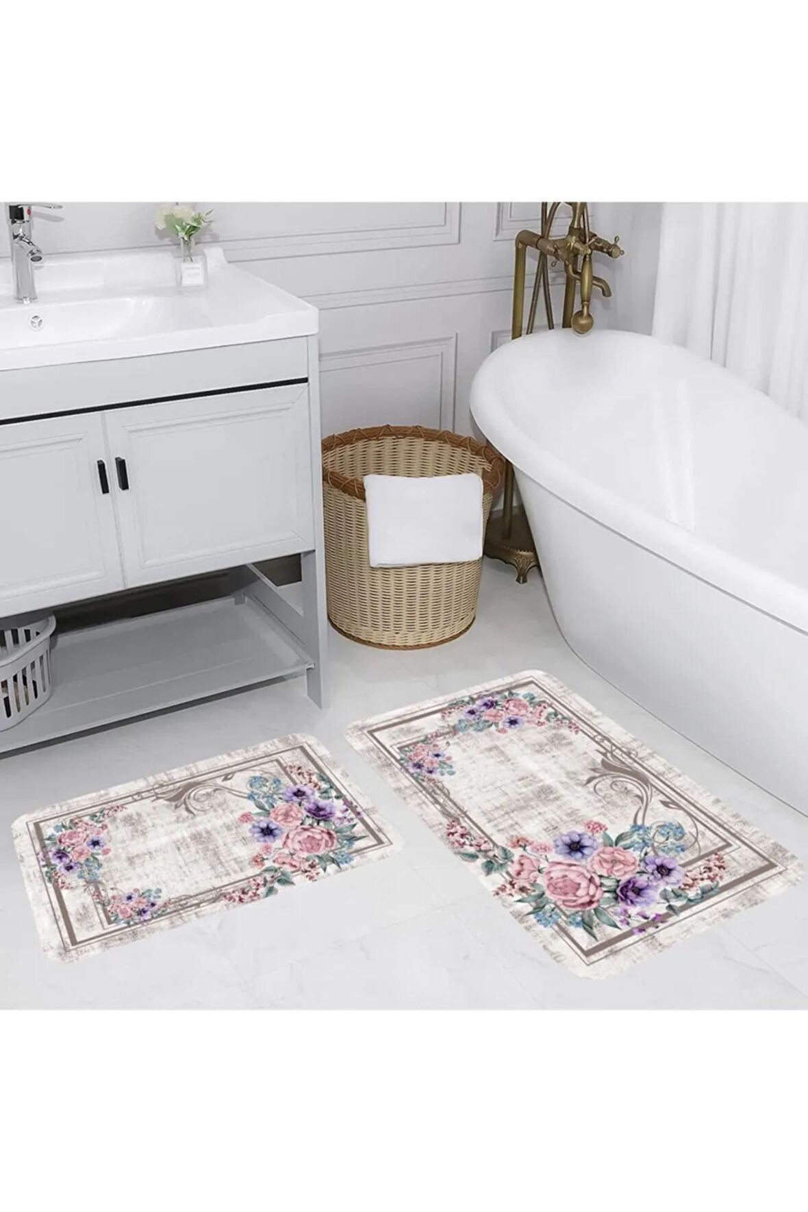 Dijital Baskı Yıkanabilir Kaymaz 2'li Banyo Paspası  RVG5066