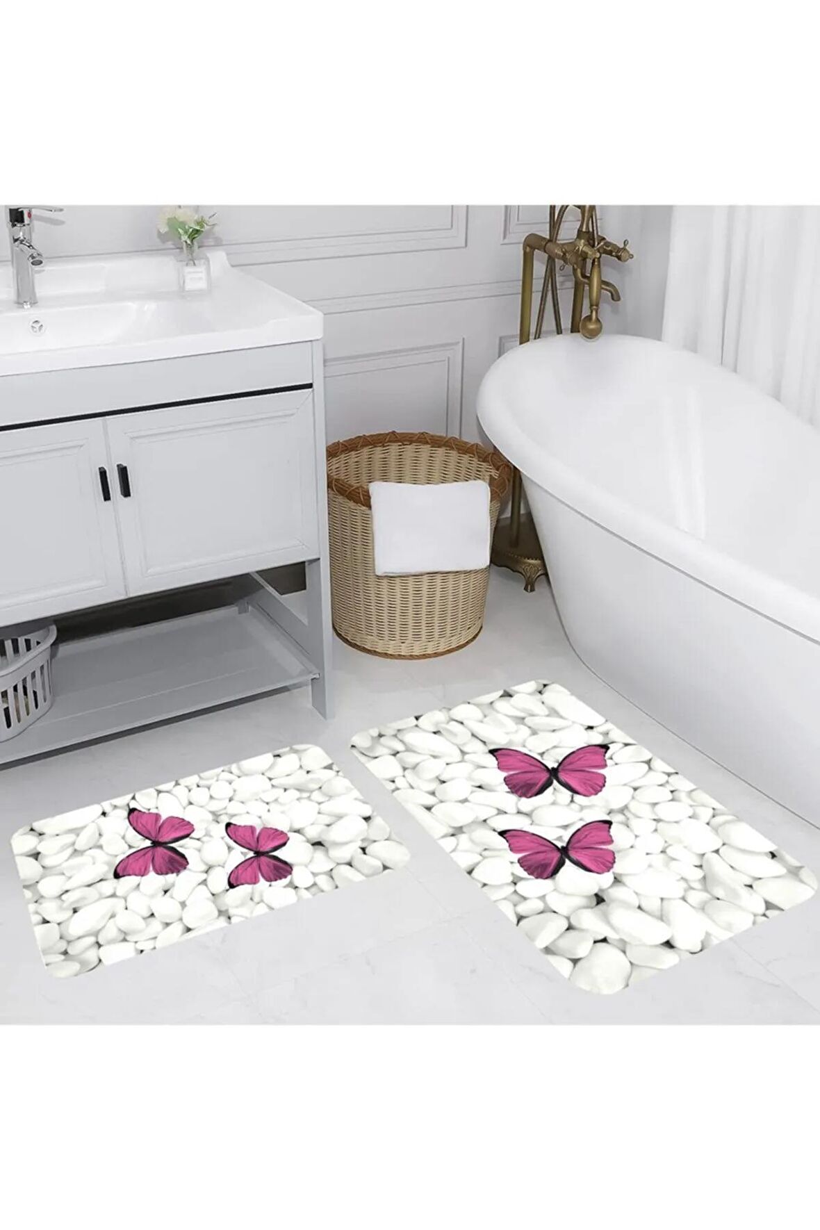 Dijital Baskı Yıkanabilir Kaymaz 2'li Banyo Paspası  RVG5071