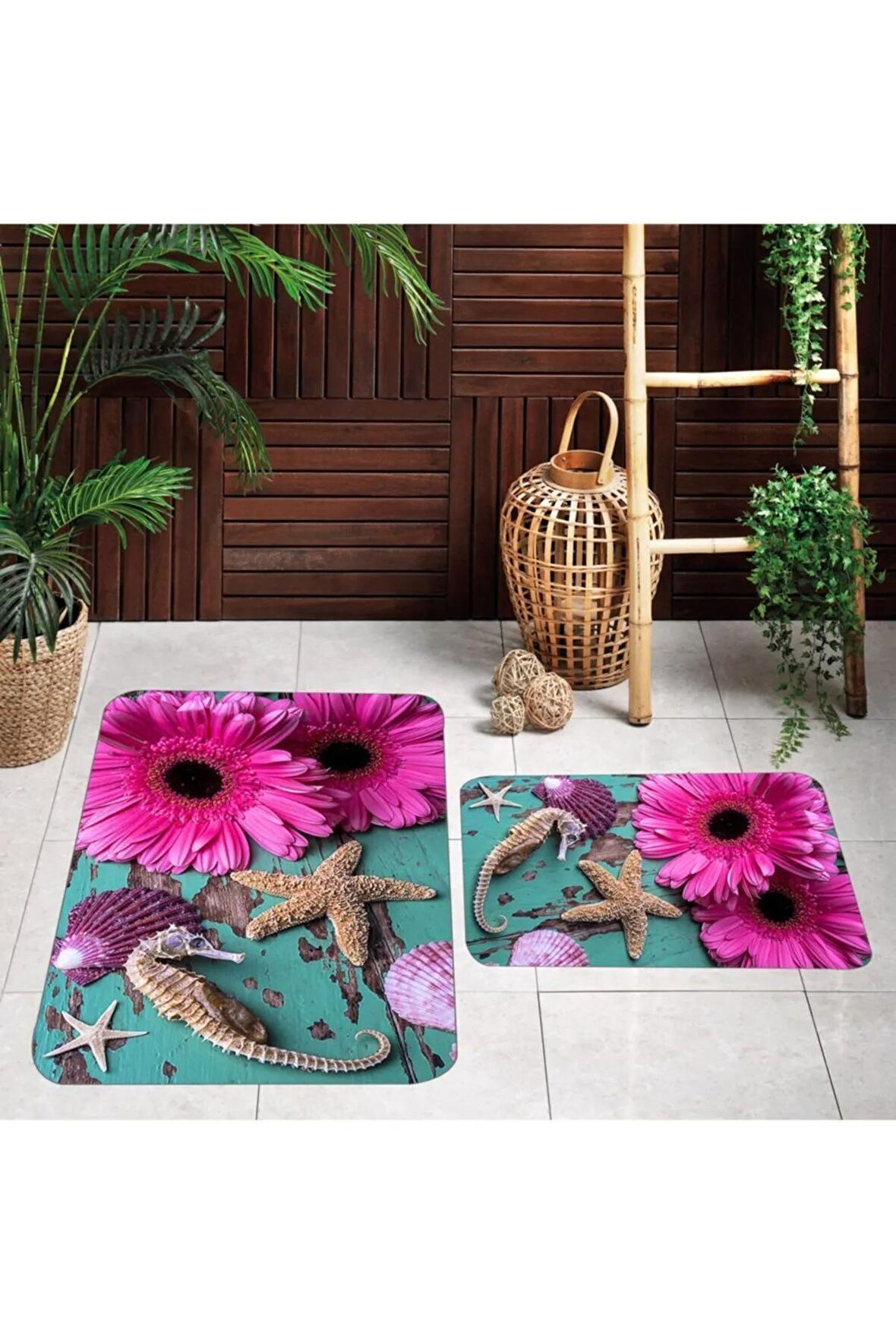 Dijital Baskı Yıkanabilir Kaymaz 2'li Banyo Paspası  RVG5073