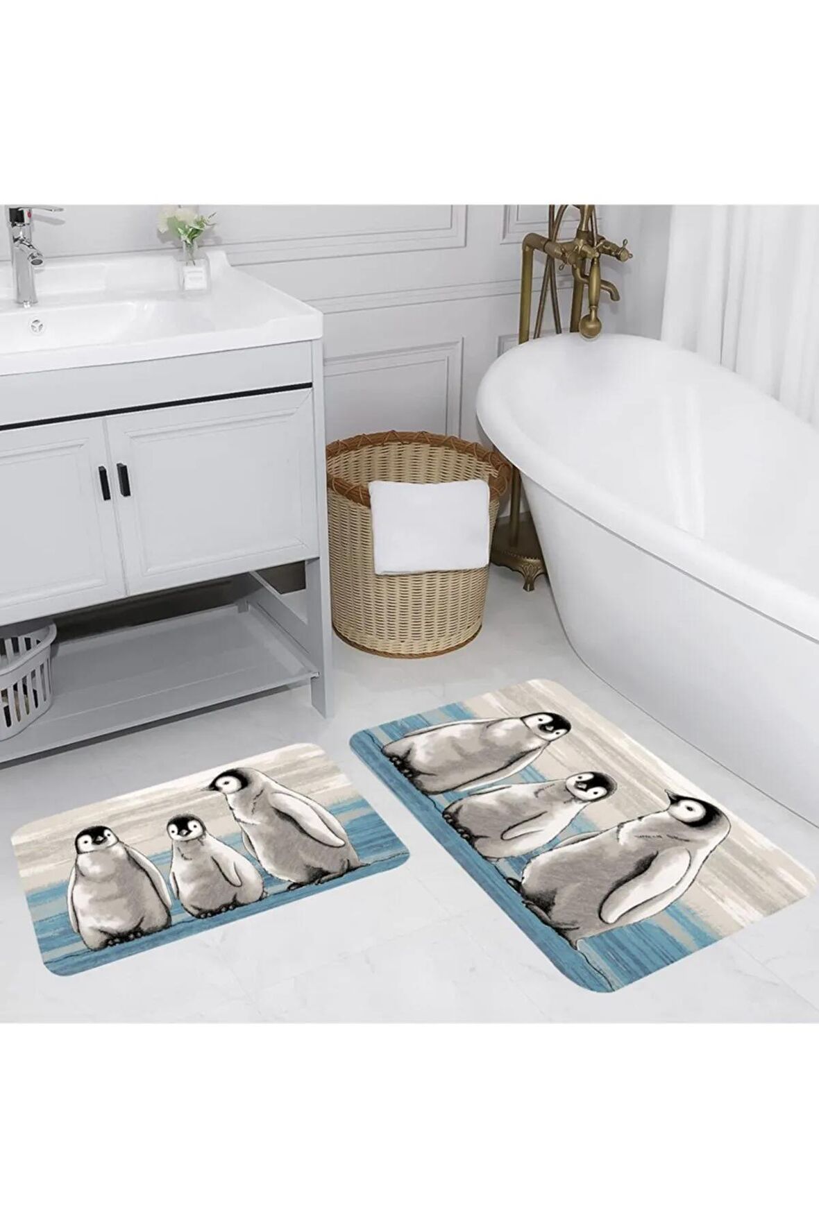 Dijital Baskı Yıkanabilir Kaymaz 2'li Banyo Paspası  RVG5090