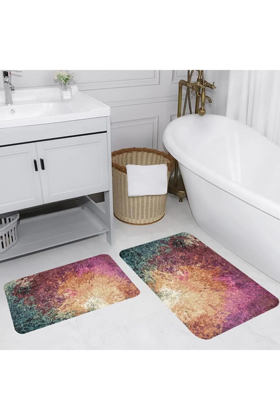 Dijital Baskı Yıkanabilir Kaymaz 2'li Banyo Paspası  RVG5096