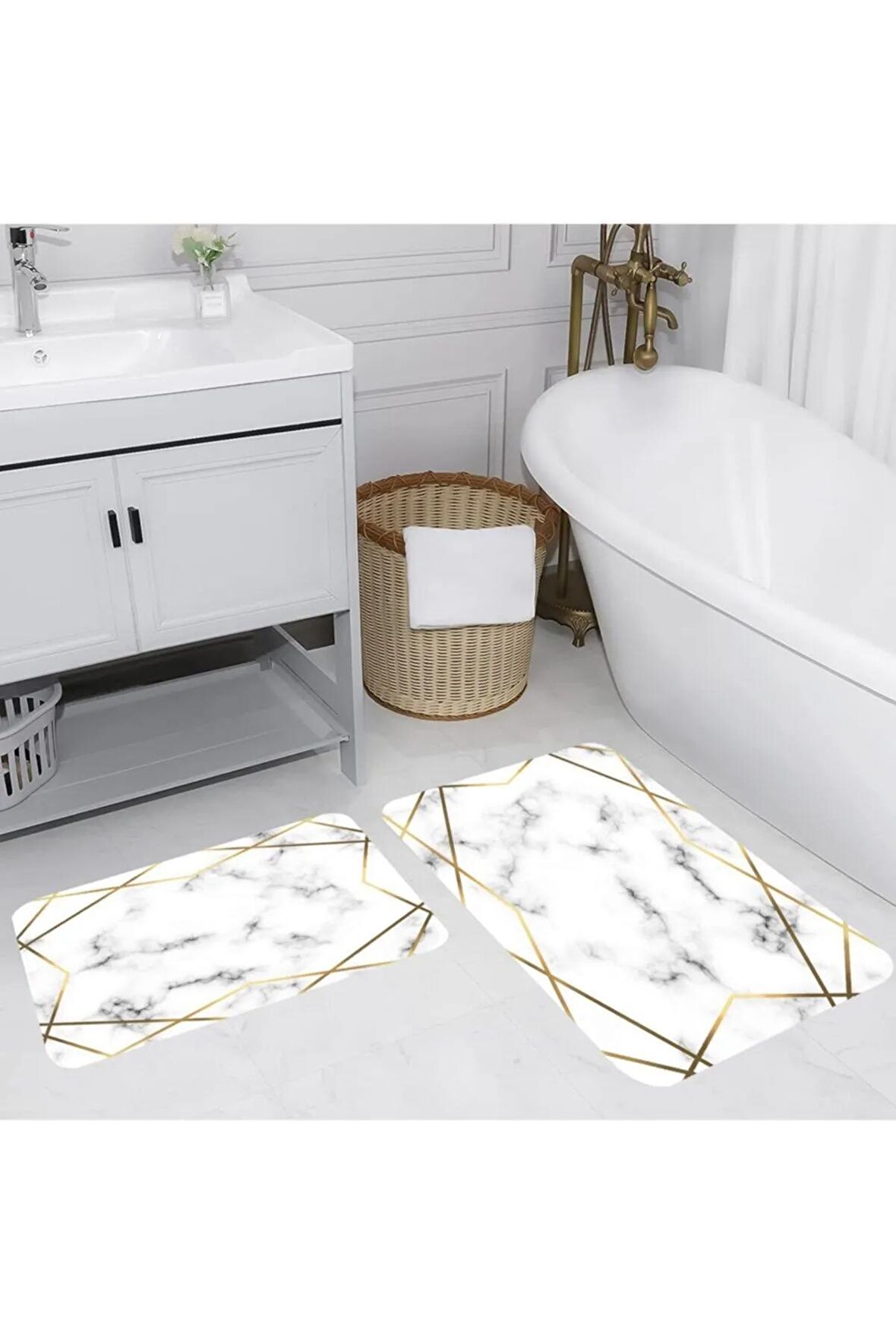 Dijital Baskı Yıkanabilir Kaymaz 2'li Banyo Paspası  RVG5097