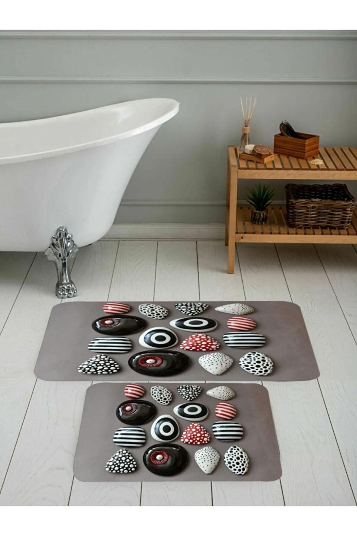 Dijital Baskı Yıkanabilir Kaymaz 2'li Banyo Paspası  RVG5098