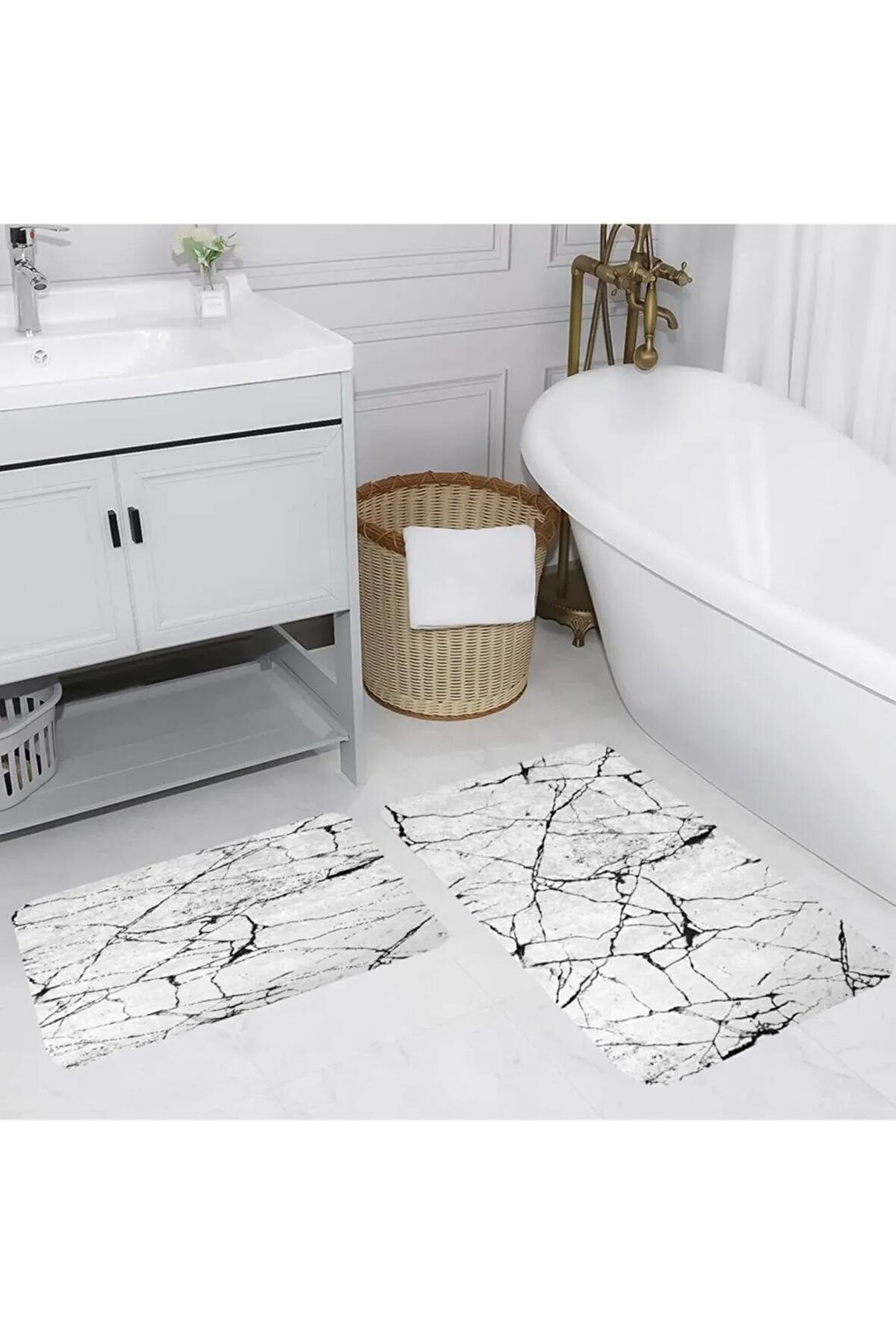 Dijital Baskı Yıkanabilir Kaymaz 2'li Banyo Paspası  RVG5110